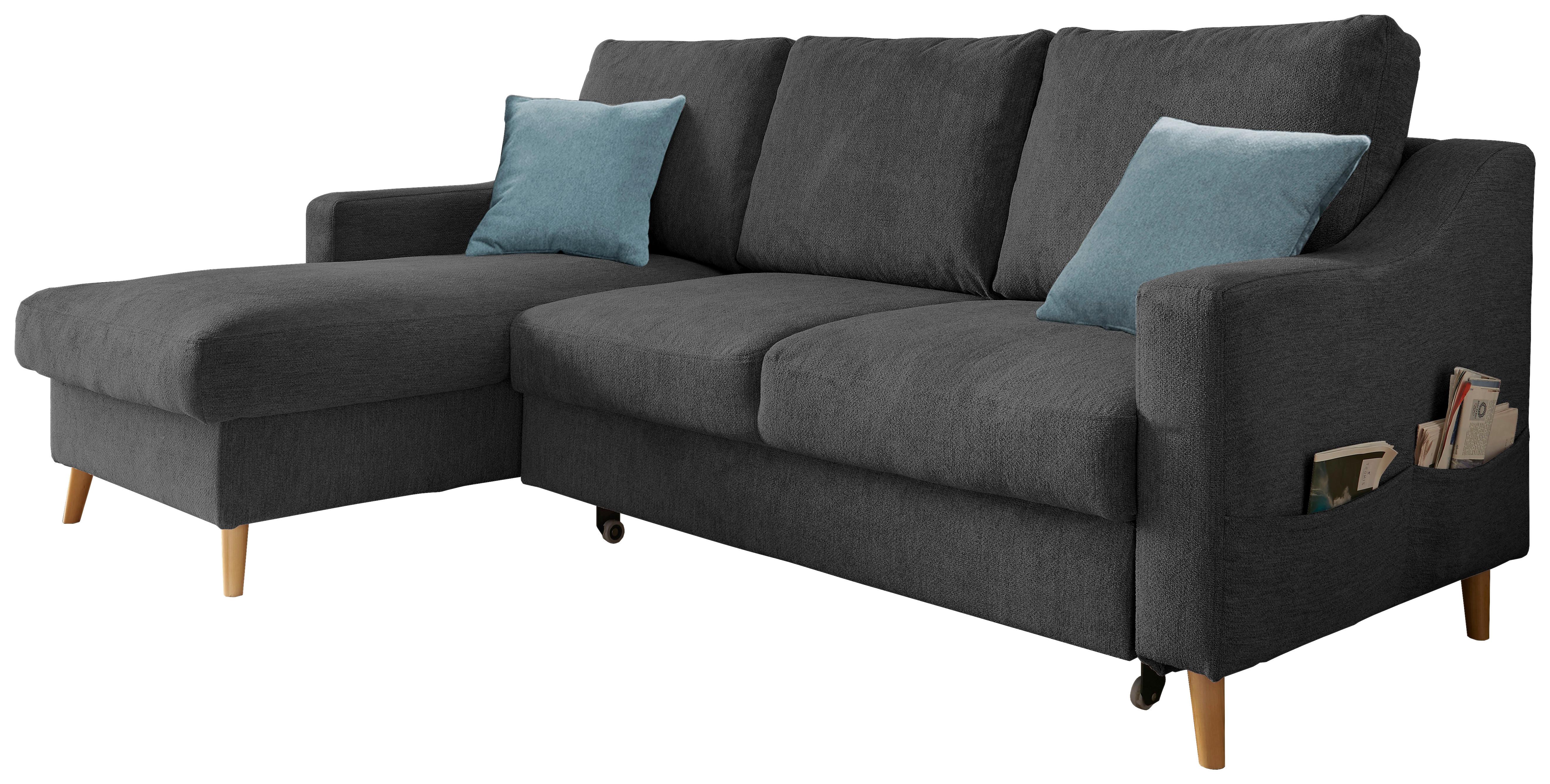 Ecksofa mit Bettkasten Valentina Schwarz Massiv - Blau/Schwarz, Design, Textil (150/228cm) - MID.YOU