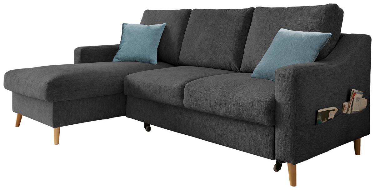 Ecksofa Mit Bettkasten Valentina Schwarz Massiv - Blau/Schwarz, Design, Textil (150/228cm) - MID.YOU