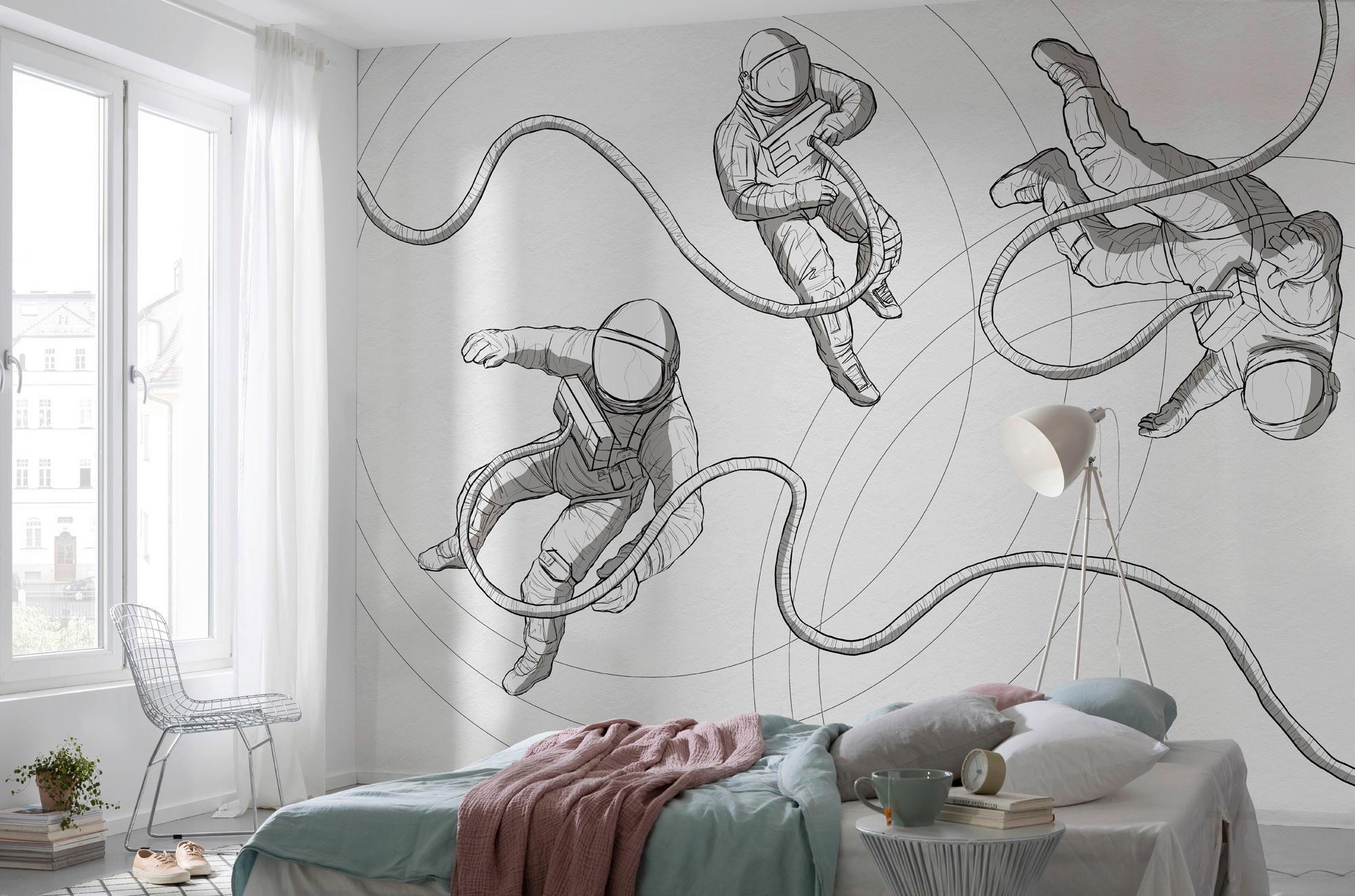 Fototapete Extraordinary Astronauts - Schwarz/Weiß, Trend, Papier (400/280cm)