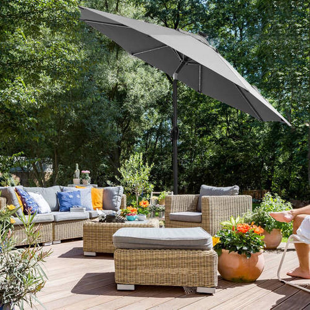 LED-Sonnenschirm Grau Schwarz BxL: 270x270 cm - Schwarz/Grau, Basics, Textil/Metall (270/270cm) - Modante