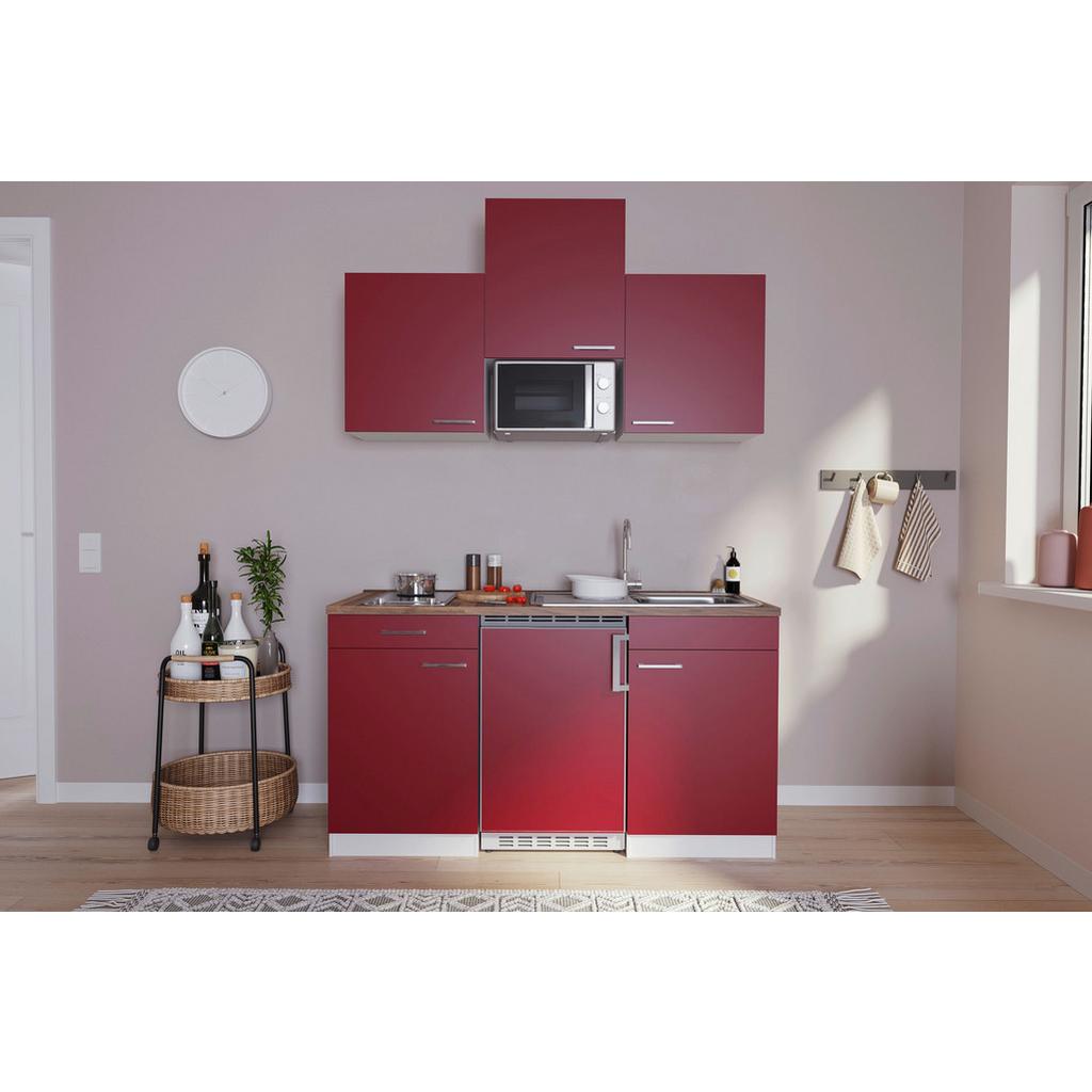 Miniküche Economy M. Geräten 150 Cm Rot/nussbaum Dekor