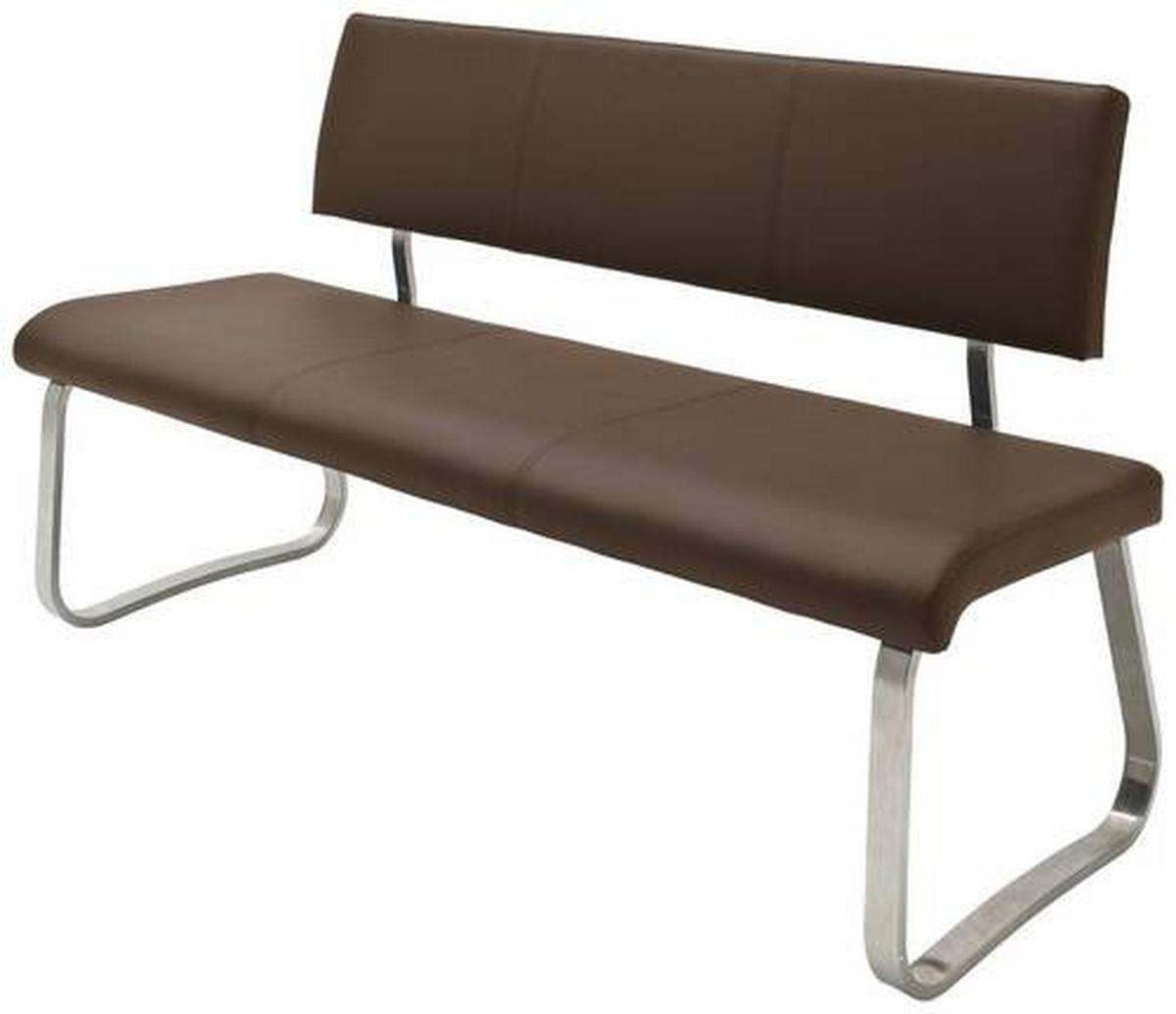 Sitzbank mit Lehne Braun Echtleder Arco 155x86x59 cm - Edelstahlfarben/Braun, Design, Leder/Metall (155/86/59cm) - Livetastic