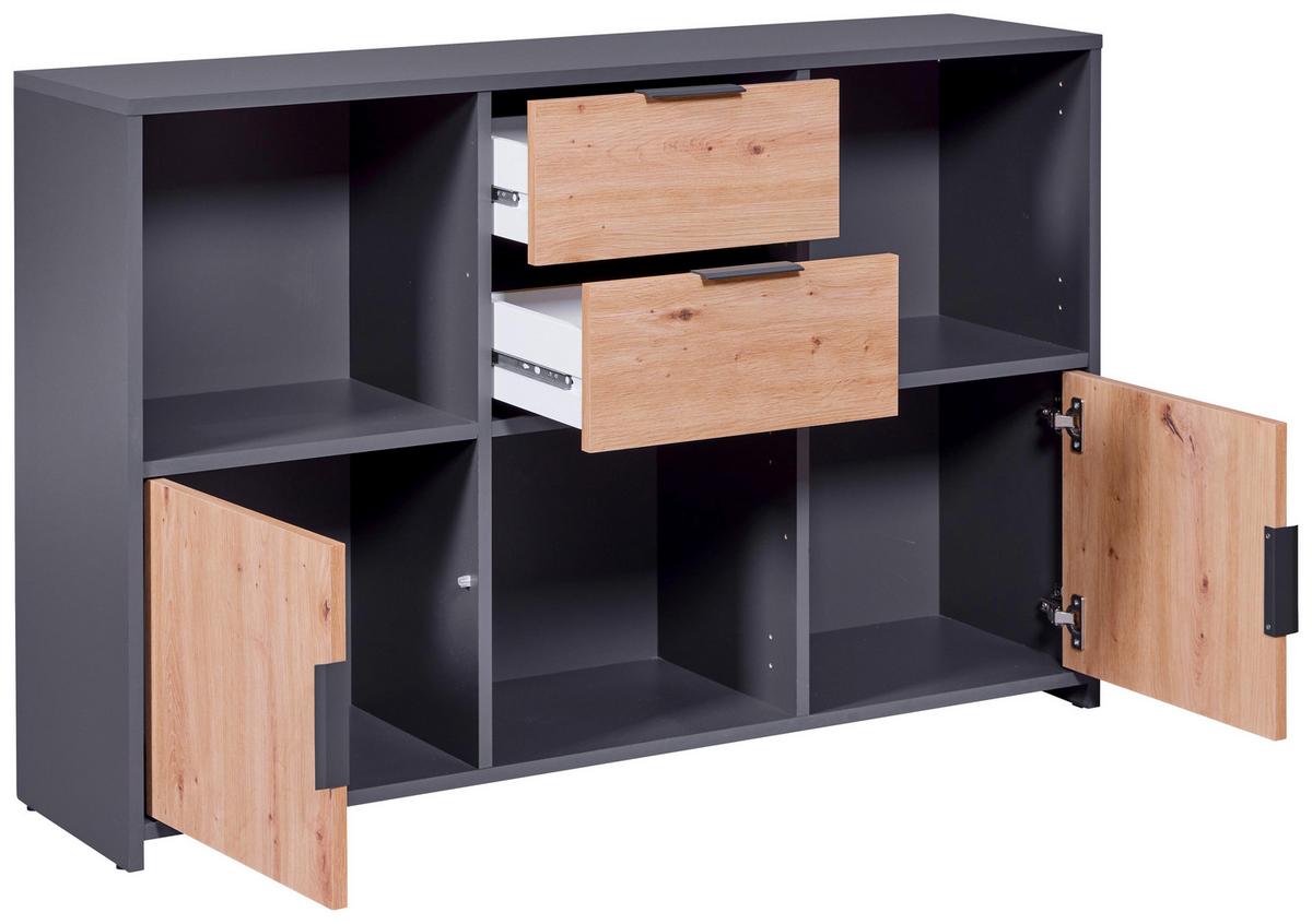 Kommode 120cm Pepeto, Anthrazit - Anthrazit/Eiche Artisan, Design, Holzwerkstoff (120/77/30cm) - Livetastic