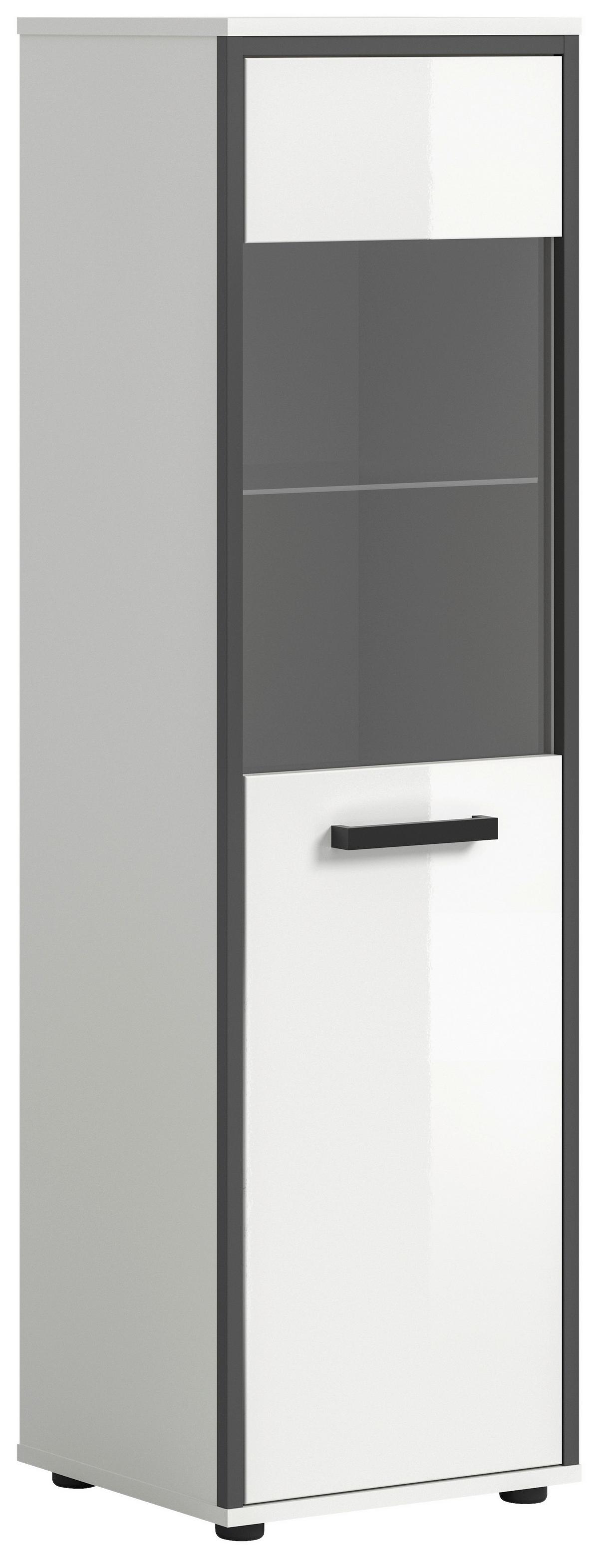 Midischrank Kojak, Weiß Hochglanz B: 40 Cm - Weiß Hochglanz/Schwarz, MODERN, Glas/Holzwerkstoff (40/139/34cm) - MID.YOU