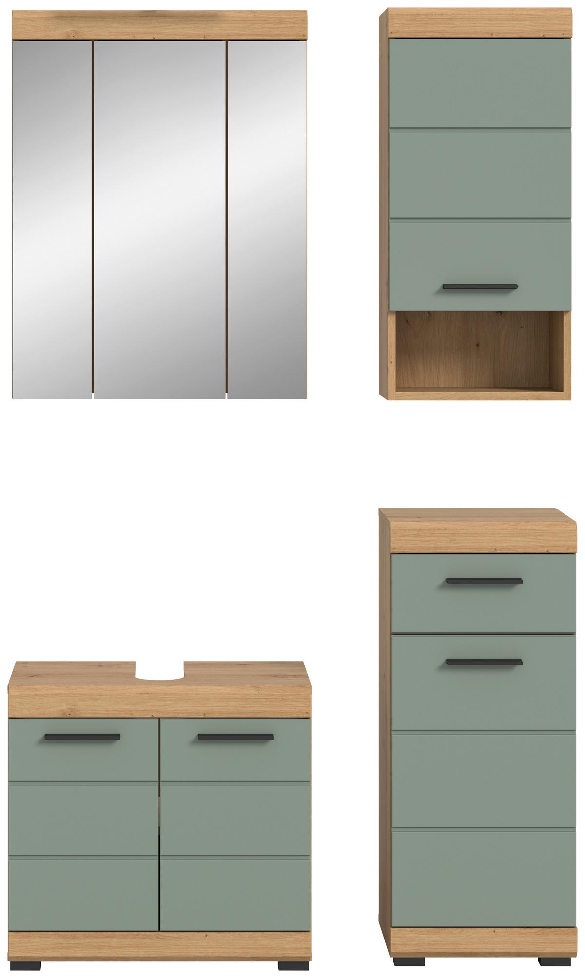 Badezimmer Scout Eiche Dekor/Salbeigrün B: 97cm - Salbeigrün/Eichefarben, MODERN, Glas/Holzwerkstoff (97cm) - MID.YOU