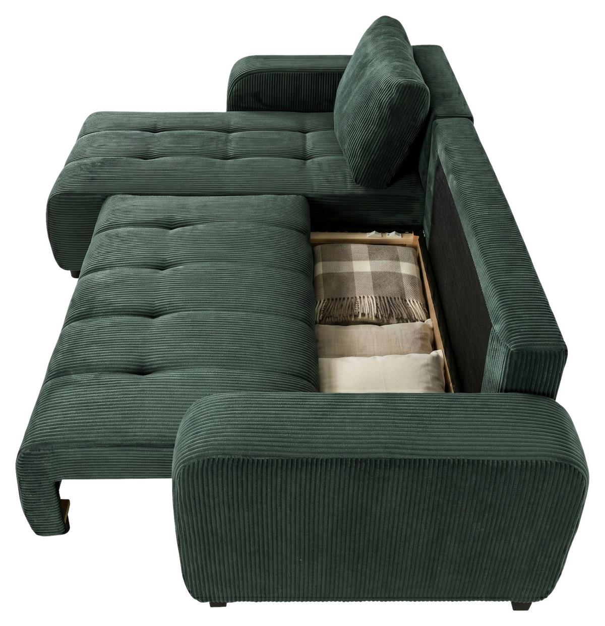 Ecksofa mit Bettfunktion Marseille, waldgrün - Waldgrün/Schwarz, Trend, Holz/Holzwerkstoff (155/240cm)