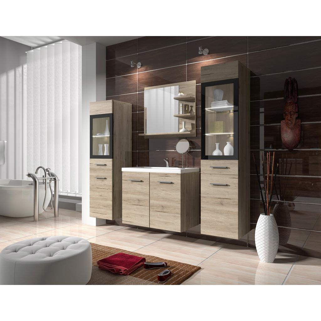 Badmöbel-Set 5--teilig. inkl. LED Madrit B: 140 cm Eiche Dekor