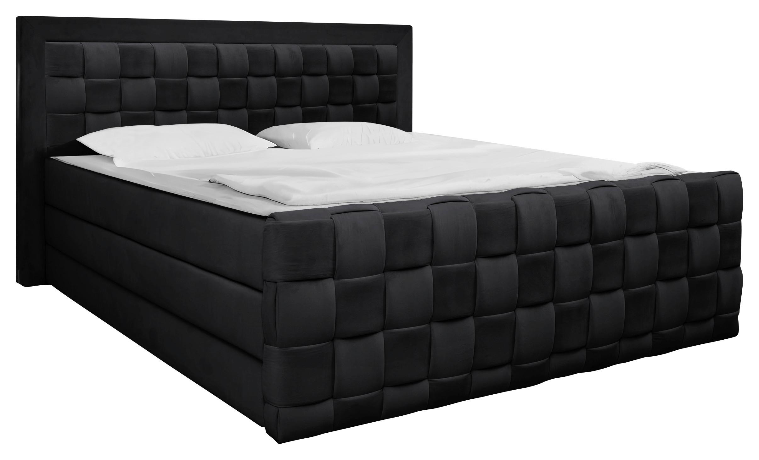 Boxspringbett Grenada Schwarz, Lf: 140x200 cm - Schwarz, MODERN, Textil (140/200cm) - Livetastic