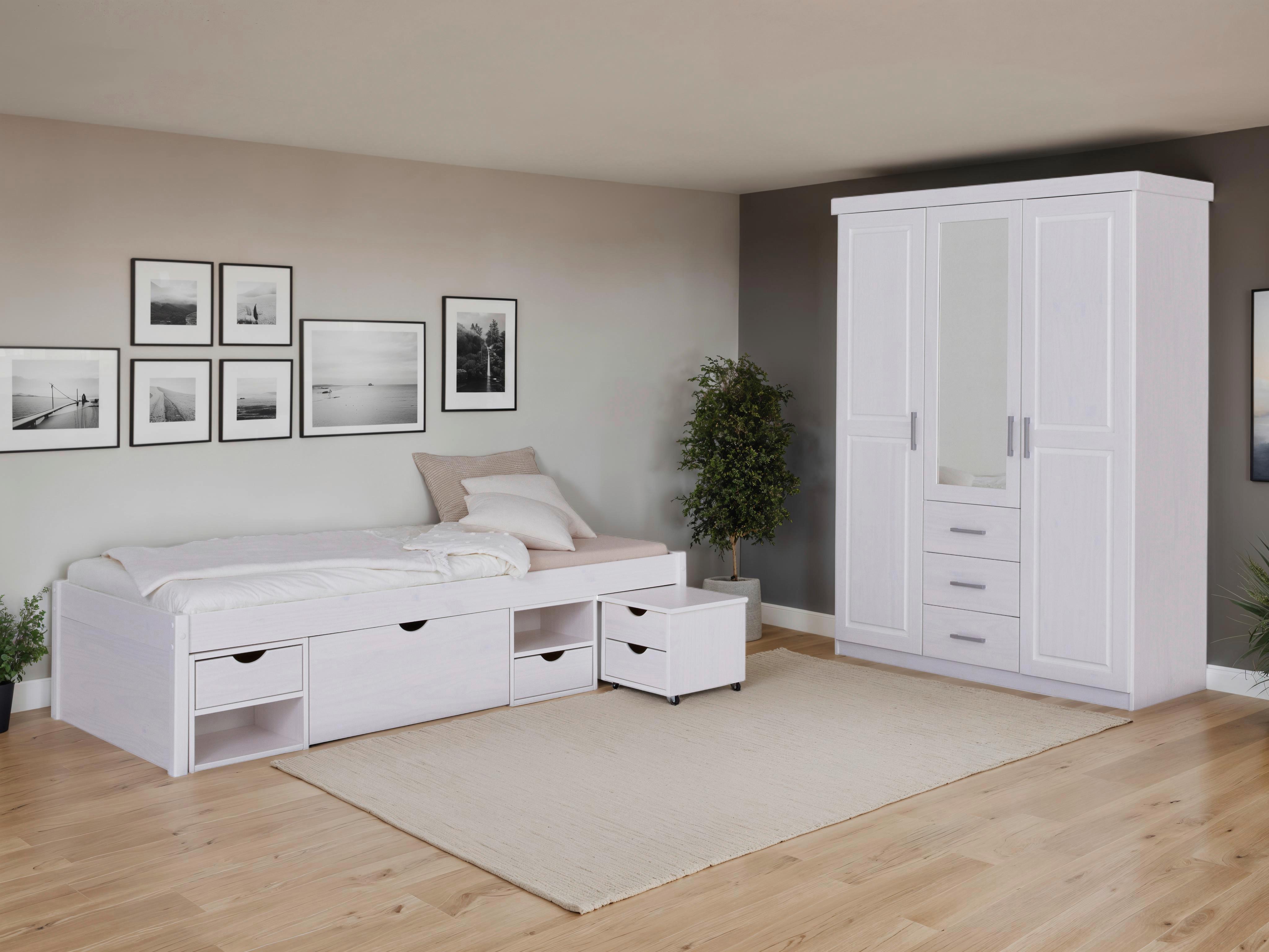 EINZELZIMMER Geraldo Weiß 3-teilig - Weiß/Naturfarben, MODERN, Holz - MID.YOU