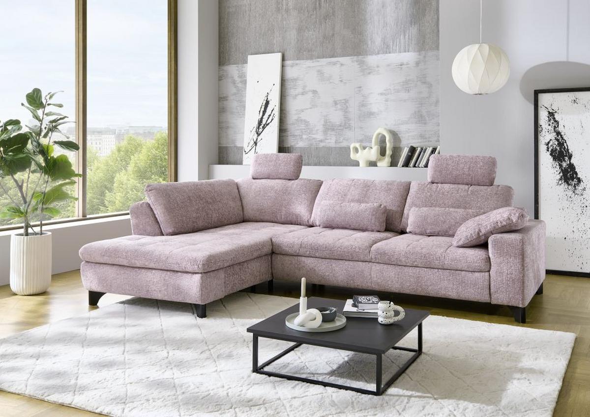 Rohová sedačka LANDO, ľavá, ružová ženilka PIA,s funkciami - čierna/ružová, Modern, kov/textil (197/289cm) - Premium Living