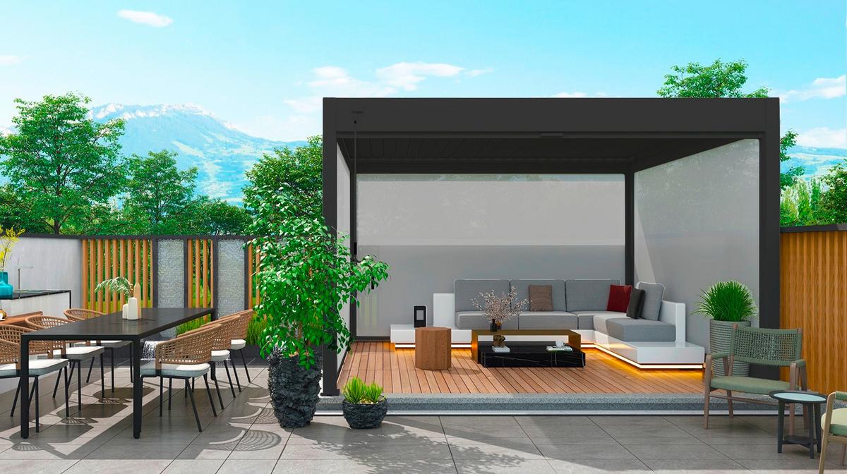 Pavillon-Rollo 360x235cm Wetterfest - Anthrazit, Basics, Textil/Metall (360/235/10cm) - Gardenson