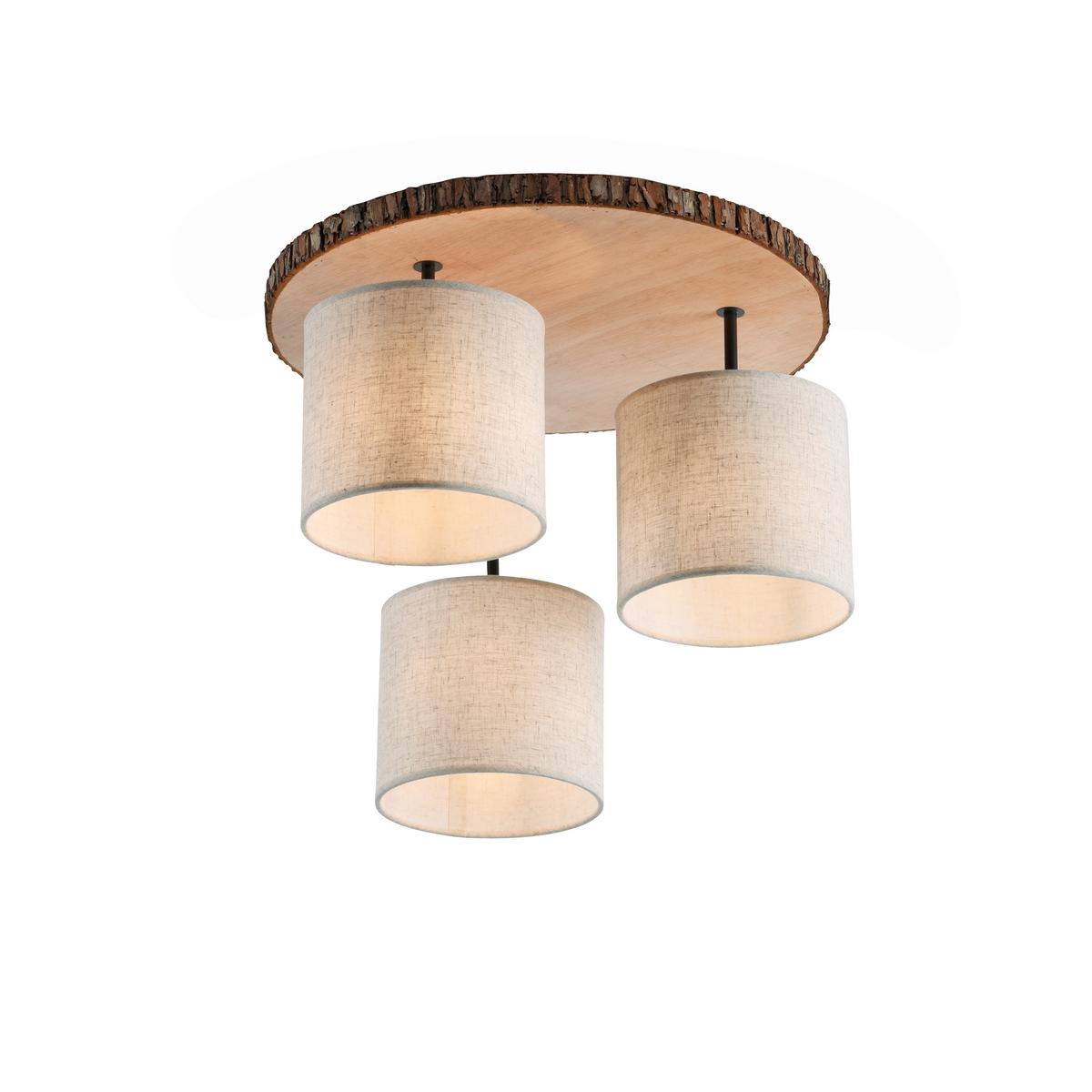 Deckenleuchte Bark Ø 50 Cm 3-Flammig Holz Rund - Beige/Braun, KONVENTIONELL, Kunststoff/Textil (26-120/50/45cm)