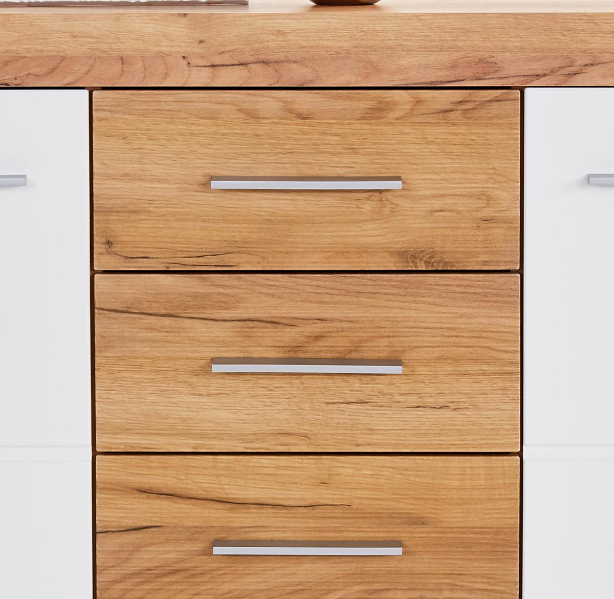 Kommode Xeno, Weiß/Eichefarben BxHxT: 137,5x86x39,9 cm - Eichefarben/Weiß, MODERN, Holzwerkstoff (137,5/86/39,9cm)