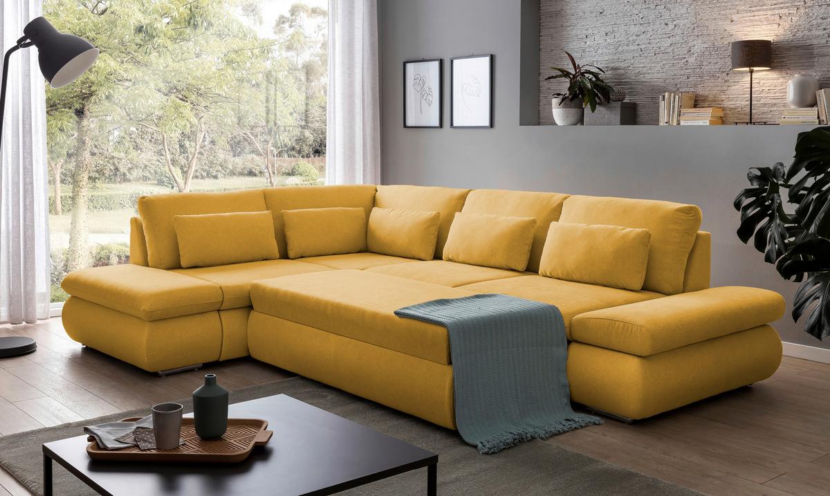 Sarokgarnitúra Alice - mustársárga, Modern, textil (224/86/300cm)