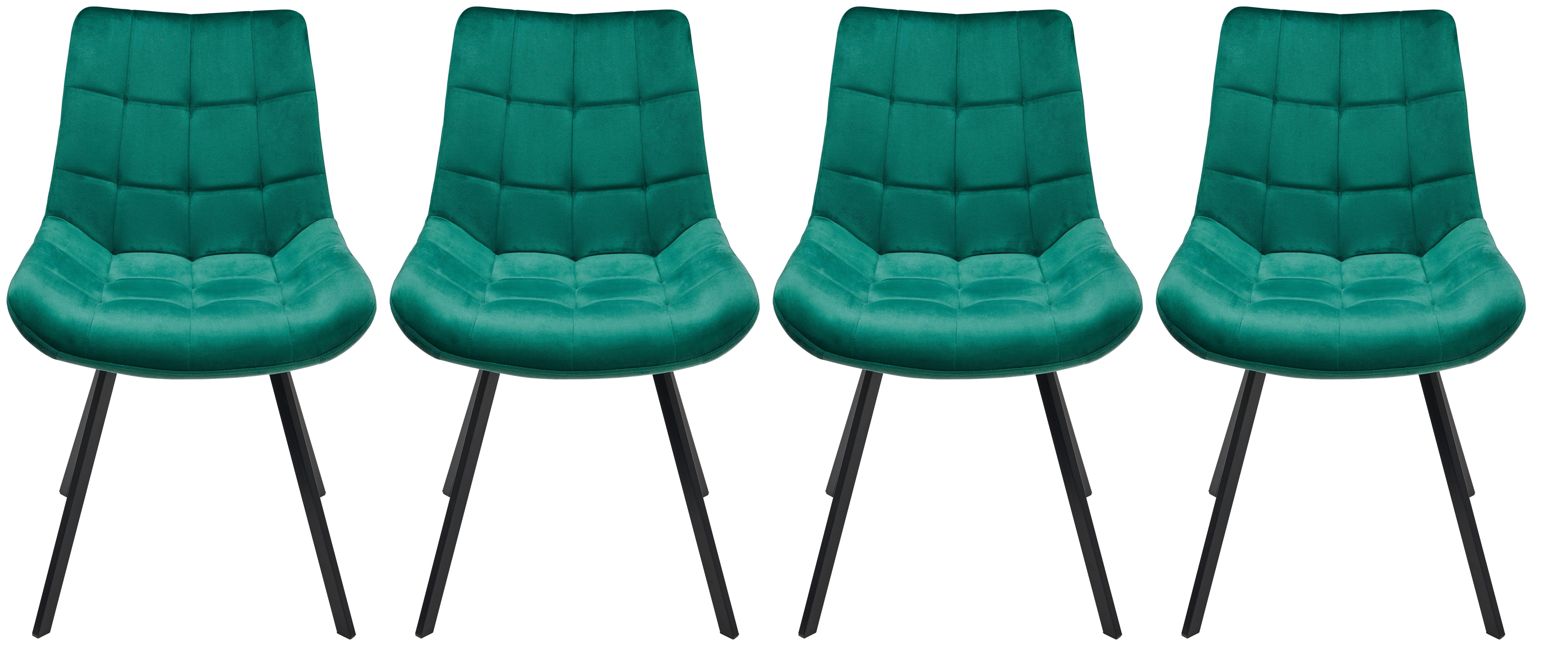 Stuhl-Set 4er Chris Bezug: Samtgrün - Schwarz/Grün, MODERN, Textil/Metall (54/86/62cm) - Luca Bessoni