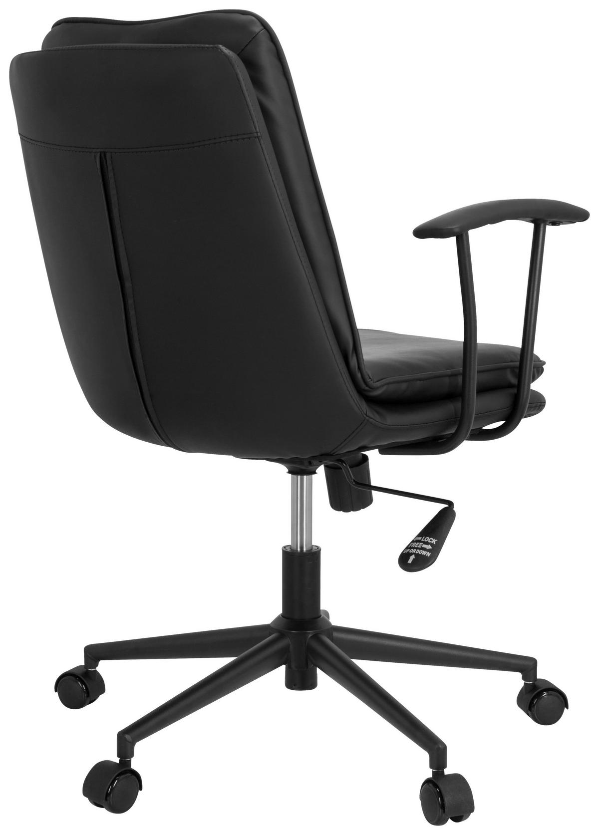 Bürostuhl Smallo Schwarz Lederlook Bis 80 Kg - Schwarz, Basics, Kunststoff/Textil (59/84/59cm) - MID.YOU