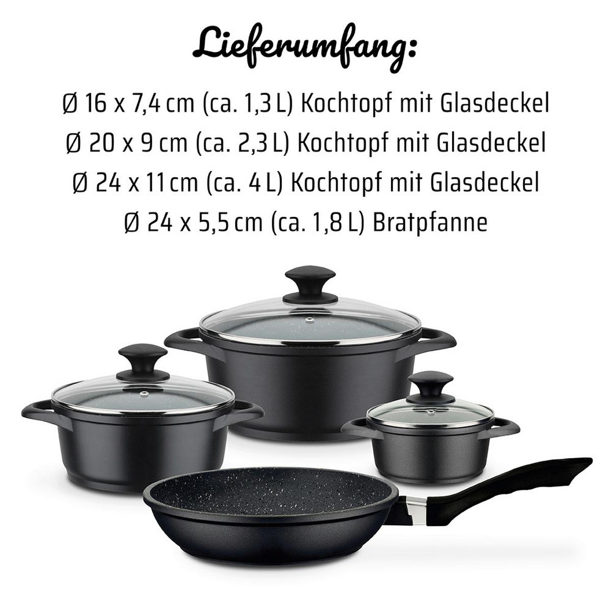 Kochtopfset Edelstahlfarben - Schwarz, Basics, Metall - GSW