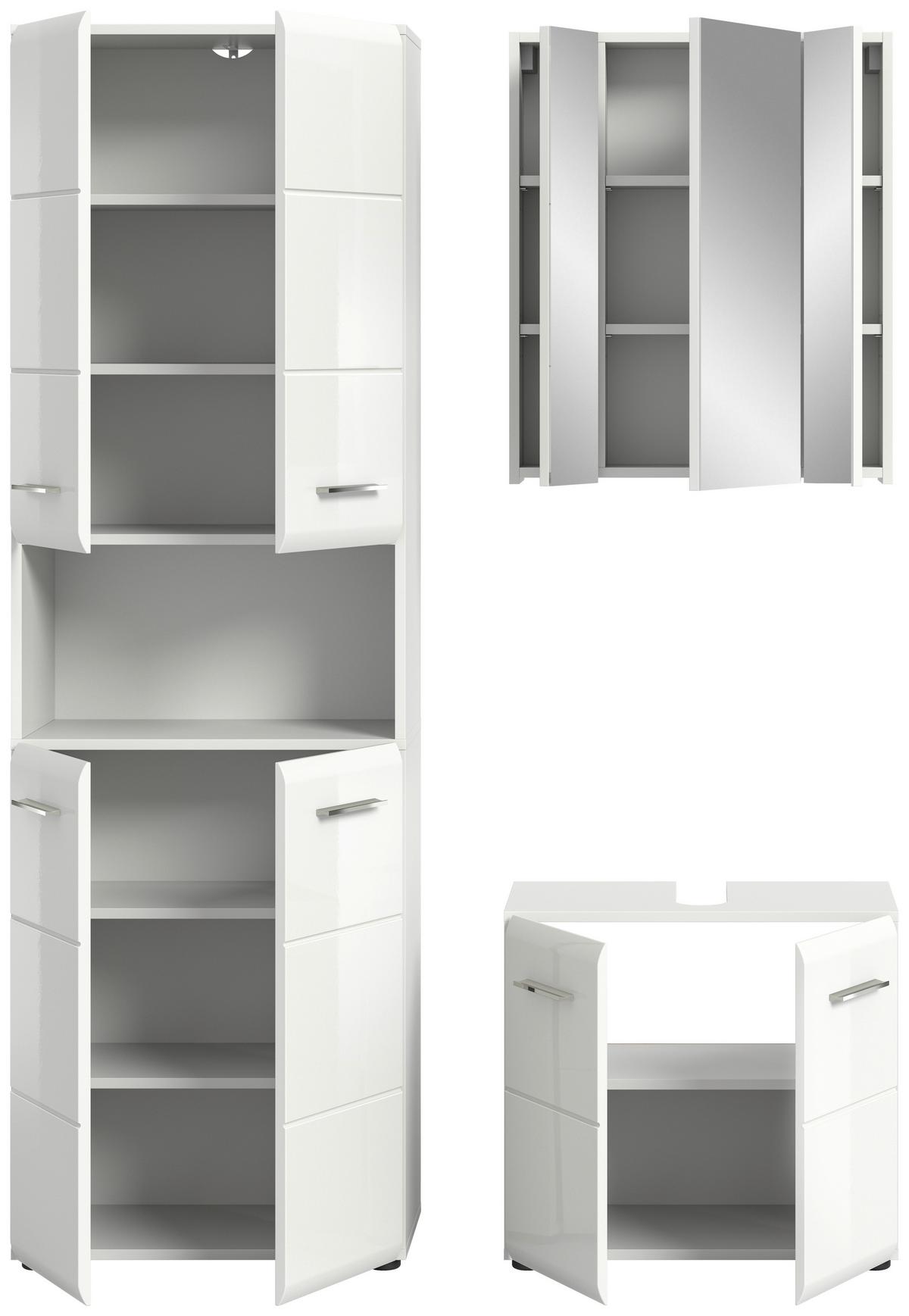 Kúpeľňa Ice, 3-dielna, biela - čierna/biela s vysokým leskom, Modern, kompozitné drevo/plast (120cm) - MID.YOU