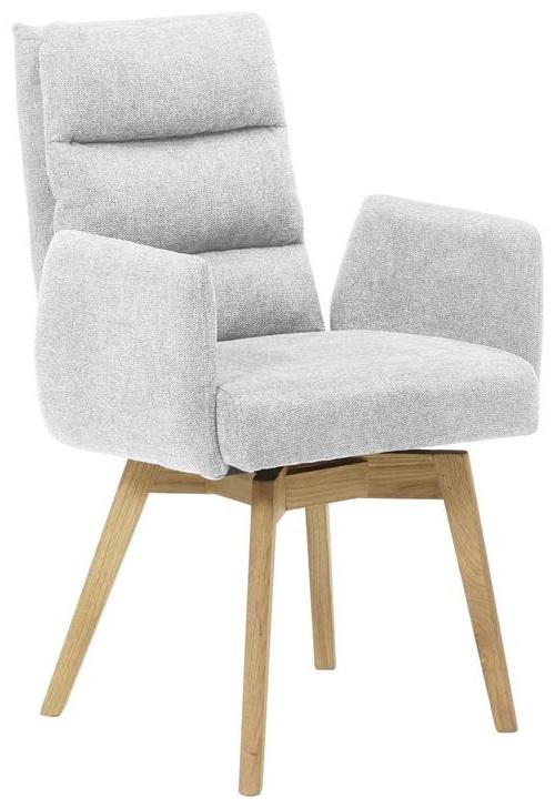 Armlehnstuhl Kampala Hellgrau Gepolstert - Eichefarben/Silberfarben, Basics, Holz/Textil (60/92/65cm) - MID.YOU