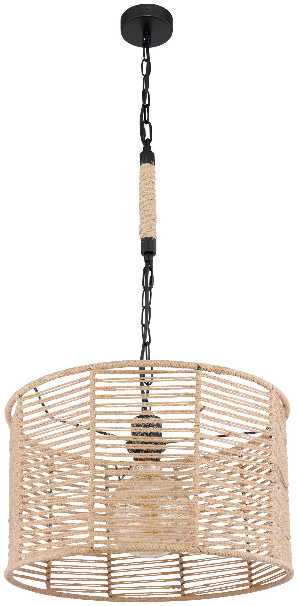 Hängeleuchte Halia H: 120 Cm 1-Flammig, Mit Hanfseil - Schwarz/Braun, Natur, Naturmaterialien/Metall (40/120cm) - Globo