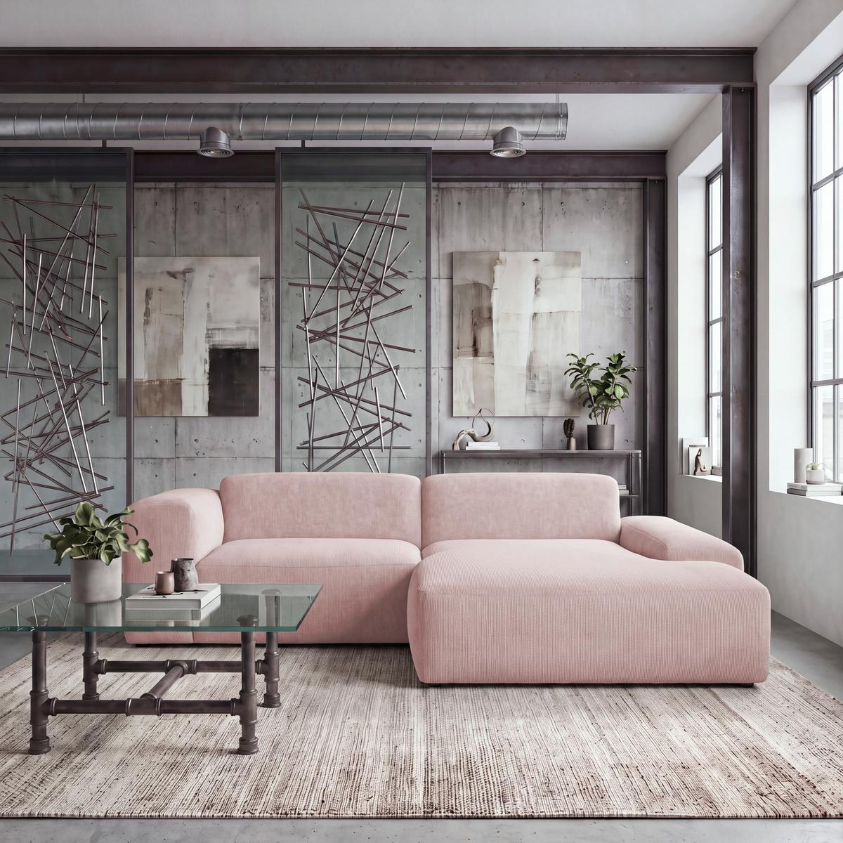 ECKSOFA Hannah Rosa 252x170 cm - Schwarz/Rosa, Design, Textil (252/170cm) - MID.YOU