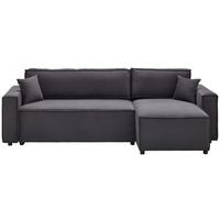 Ecksofa mit Schlaffunktion Mira Dunkelgrau Cord - Dunkelgrau/Schwarz, Basics, Textil (248/76/140cm) - Livetastic