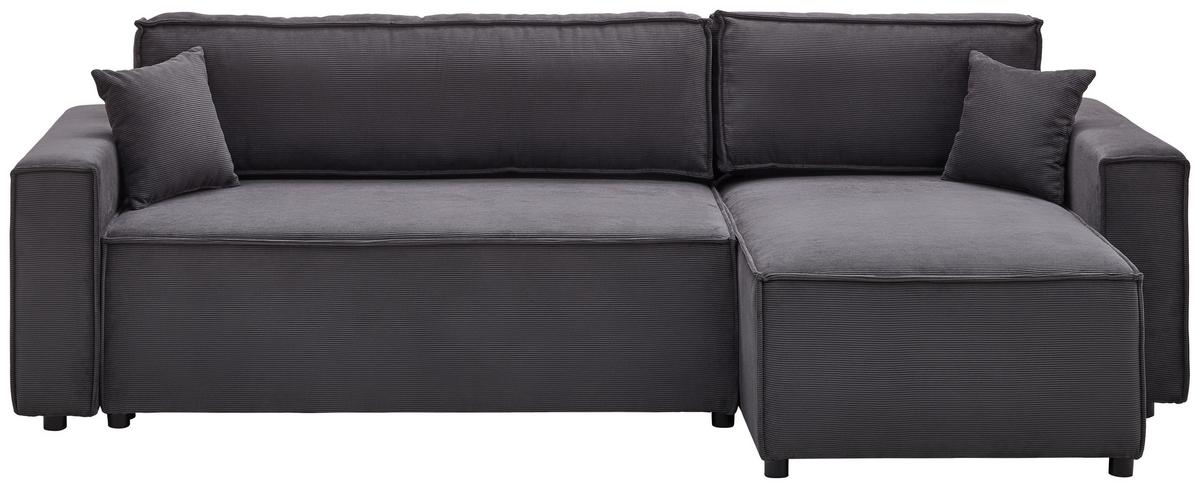 Ecksofa mit Schlaffunktion Mira Dunkelgrau Cord - Dunkelgrau/Schwarz, Basics, Textil (248/76/140cm) - Livetastic