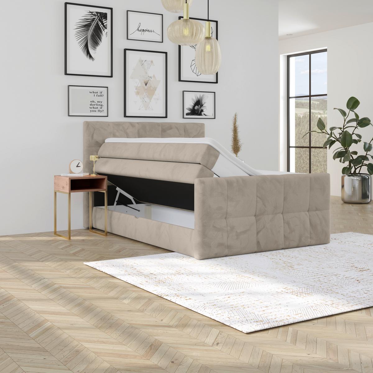 Boxspringbett mit Topper und Bettkasten 140x200 cm Medino - Taupe, KONVENTIONELL, Holz/Holzwerkstoff (140/200cm) - Luca Bessoni