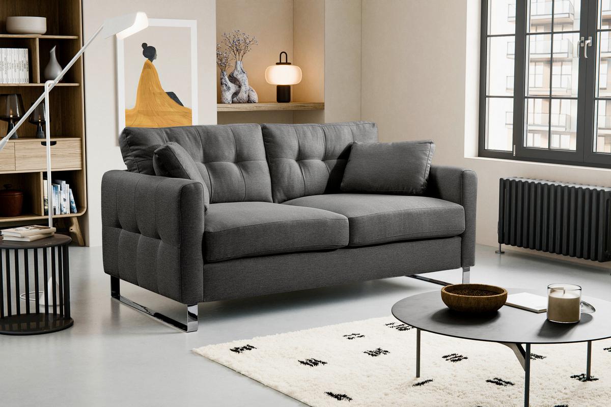 2-Sitzer-Sofa Hera Grau B: 172cm - Chromfarben/Grau, Basics, Holz/Textil (172/92/94cm) - MID.YOU