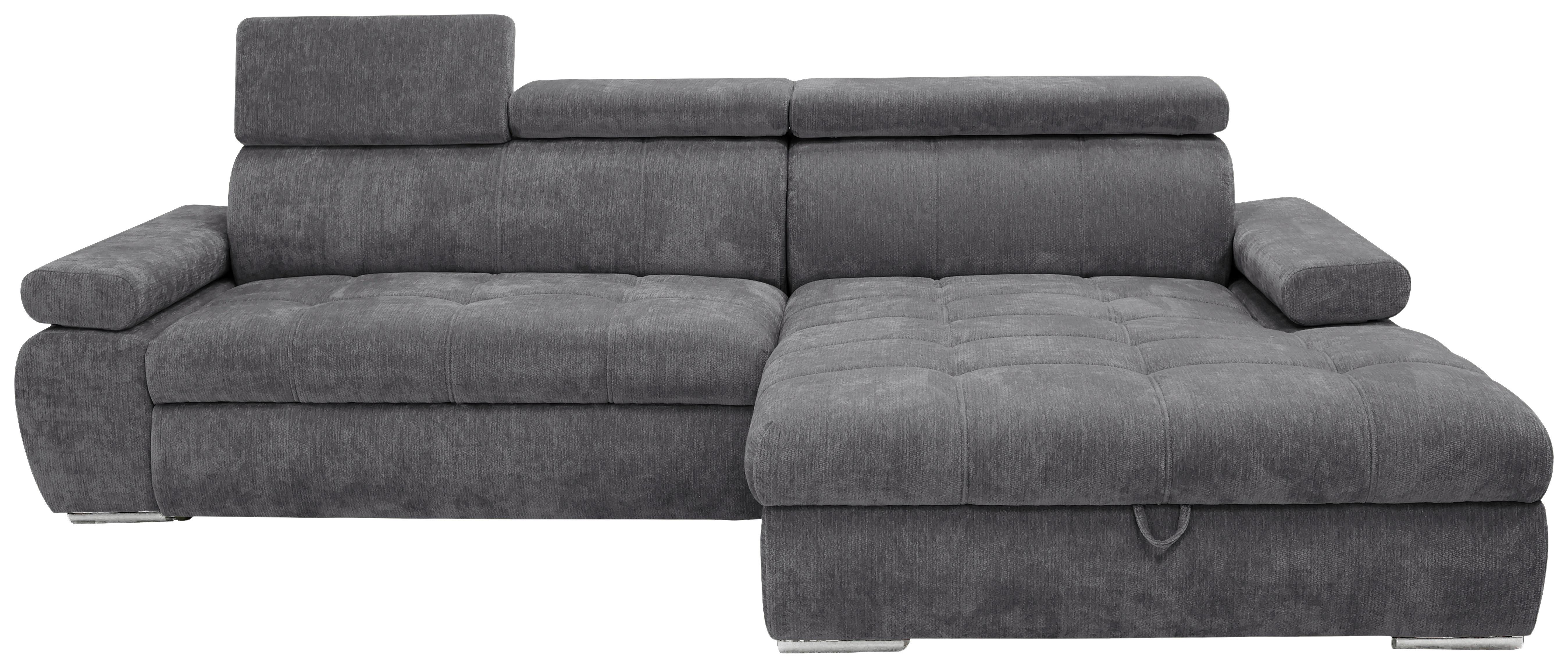 Rohová sedačka VEGAS, pravá, tmavě šedá žinylka - barvy stříbra/tmavě šedá, Design, dřevo/textil (294/173cm)