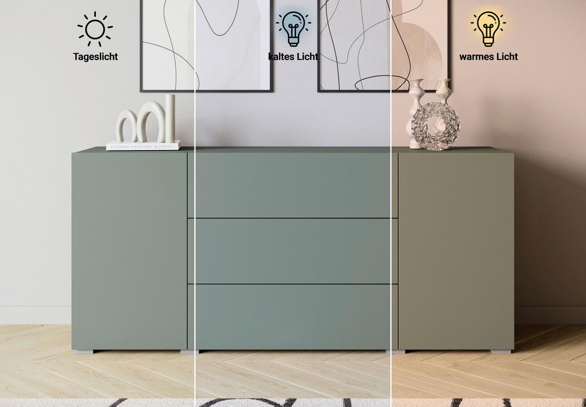 Sideboard 150cm Berlin 150 Salbeigrün - Salbeigrün/Grau, Design, Holzwerkstoff (150/68/38,5cm) - P & B