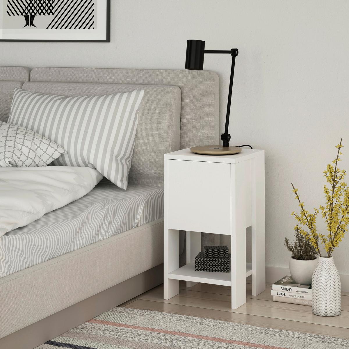 Nočný stolík EMA biely - biela, Design, kompozitné drevo (30/55/30cm) - Livetastic