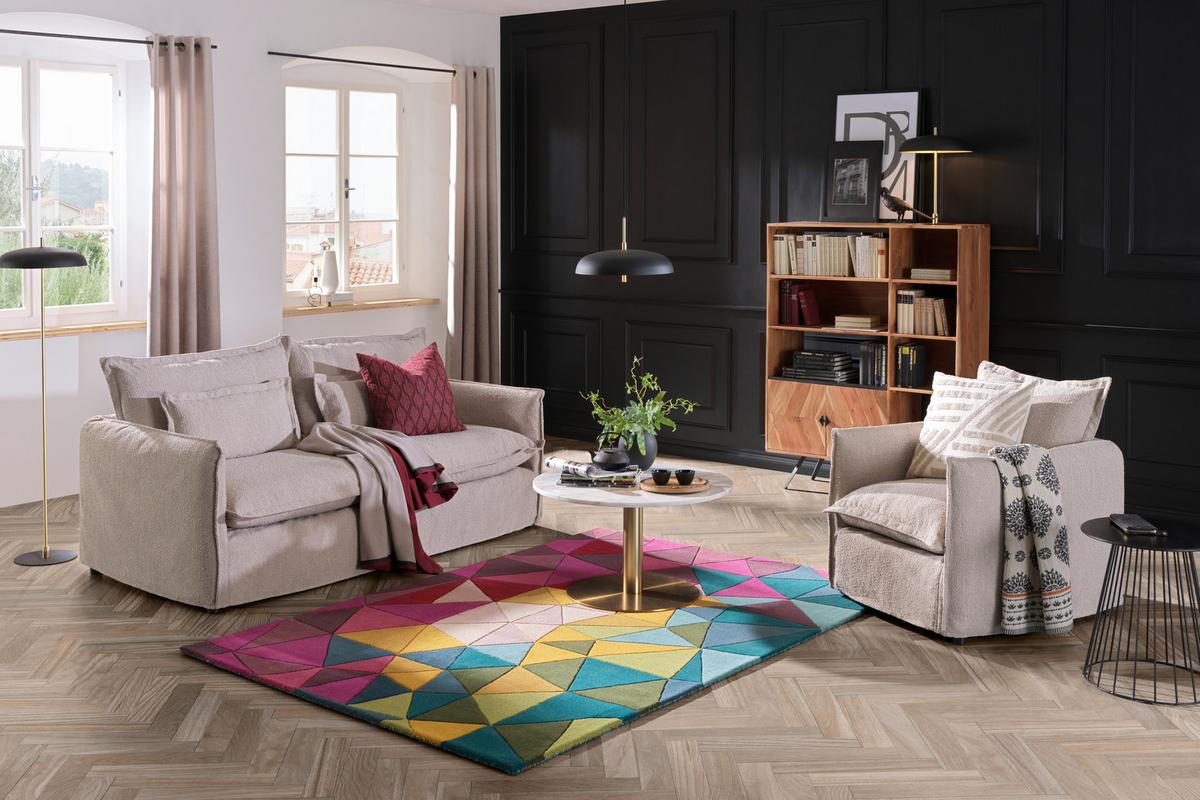 Sofa Toscana - Beige/Schwarz, Trend, Textil (195/82/98cm) - Livetastic