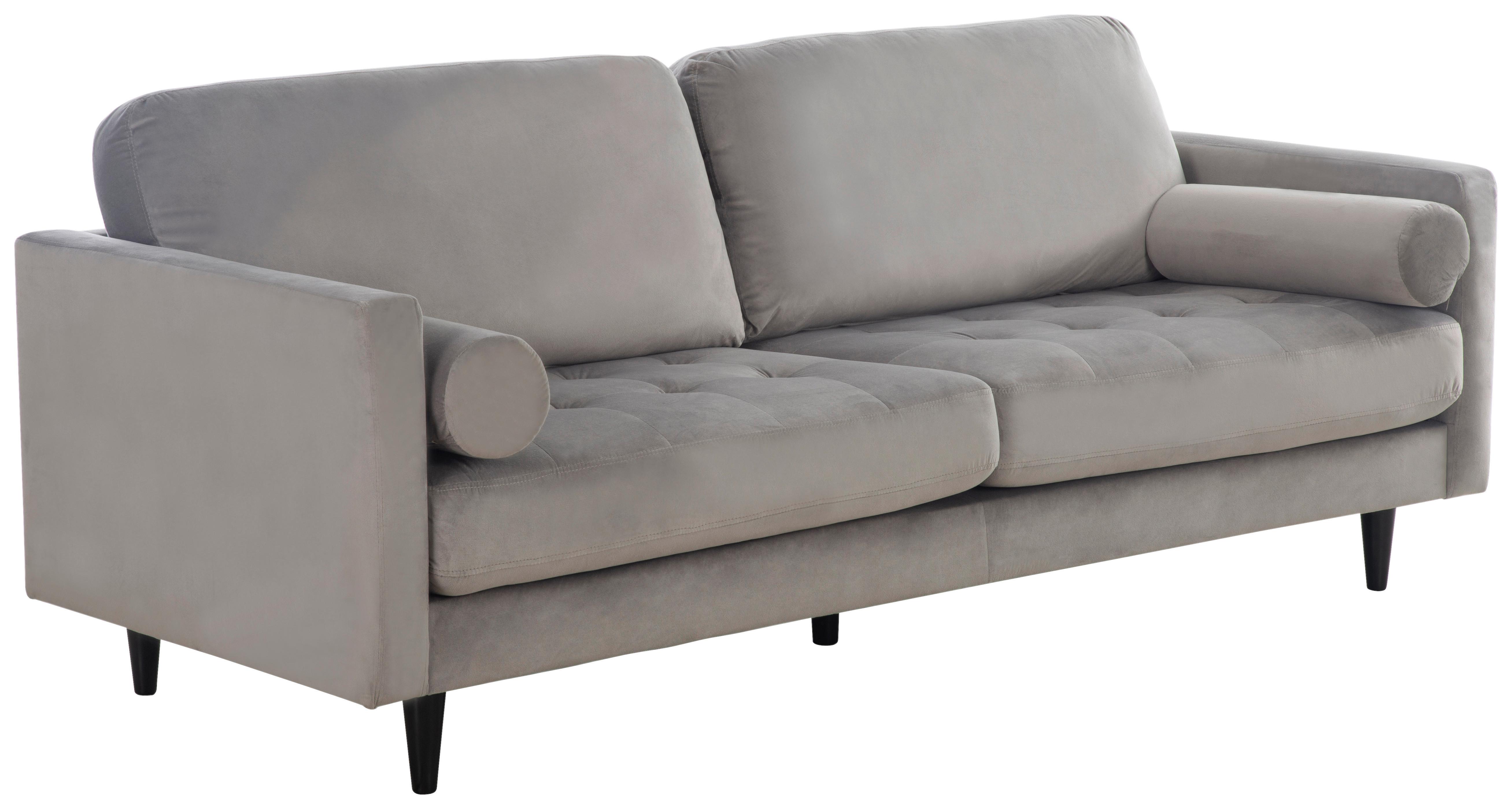 3-Sitzer-Sofa Janina Samt Grau - Schwarz/Grau, MODERN, Textil (211/88/89cm) - P & B