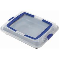 Kuchentransportbox Fee L/B/H: ca. 42/29/5 cm - Blau/Weiß, KONVENTIONELL, Kunststoff/Metall (42/29/5cm) - Luca Bessoni