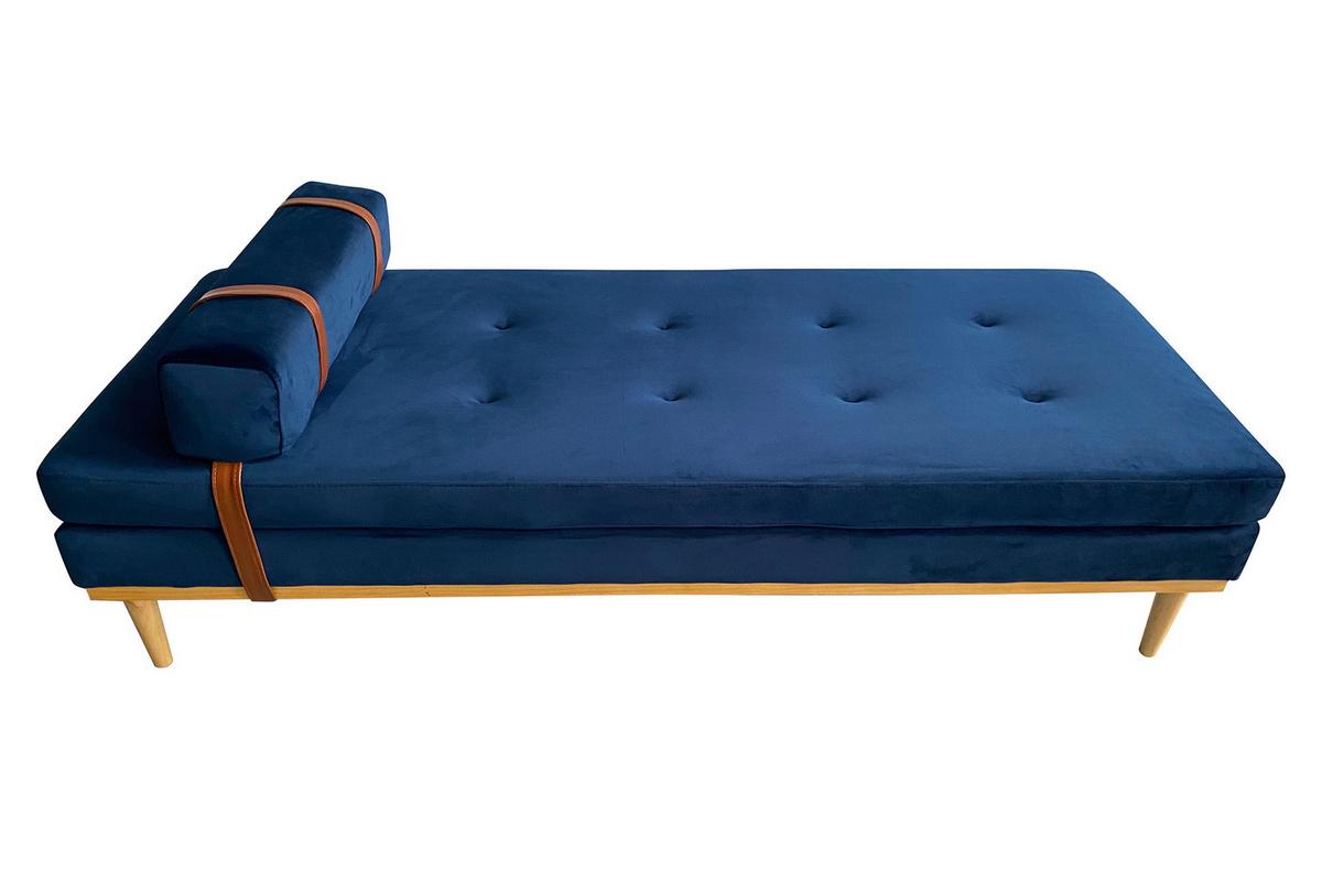Chaiselongue Daybed Samt Blau B: 180 Cm - Blau/Naturfarben, MODERN, Textil (180/42/75cm) - Livetastic