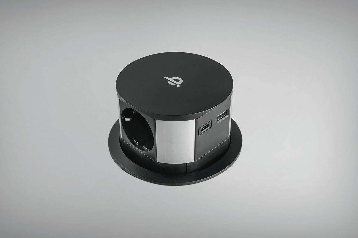 Steckdosenelement Ekotech Schwarz - Schwarz, MODERN, Kunststoff (11,5cm)