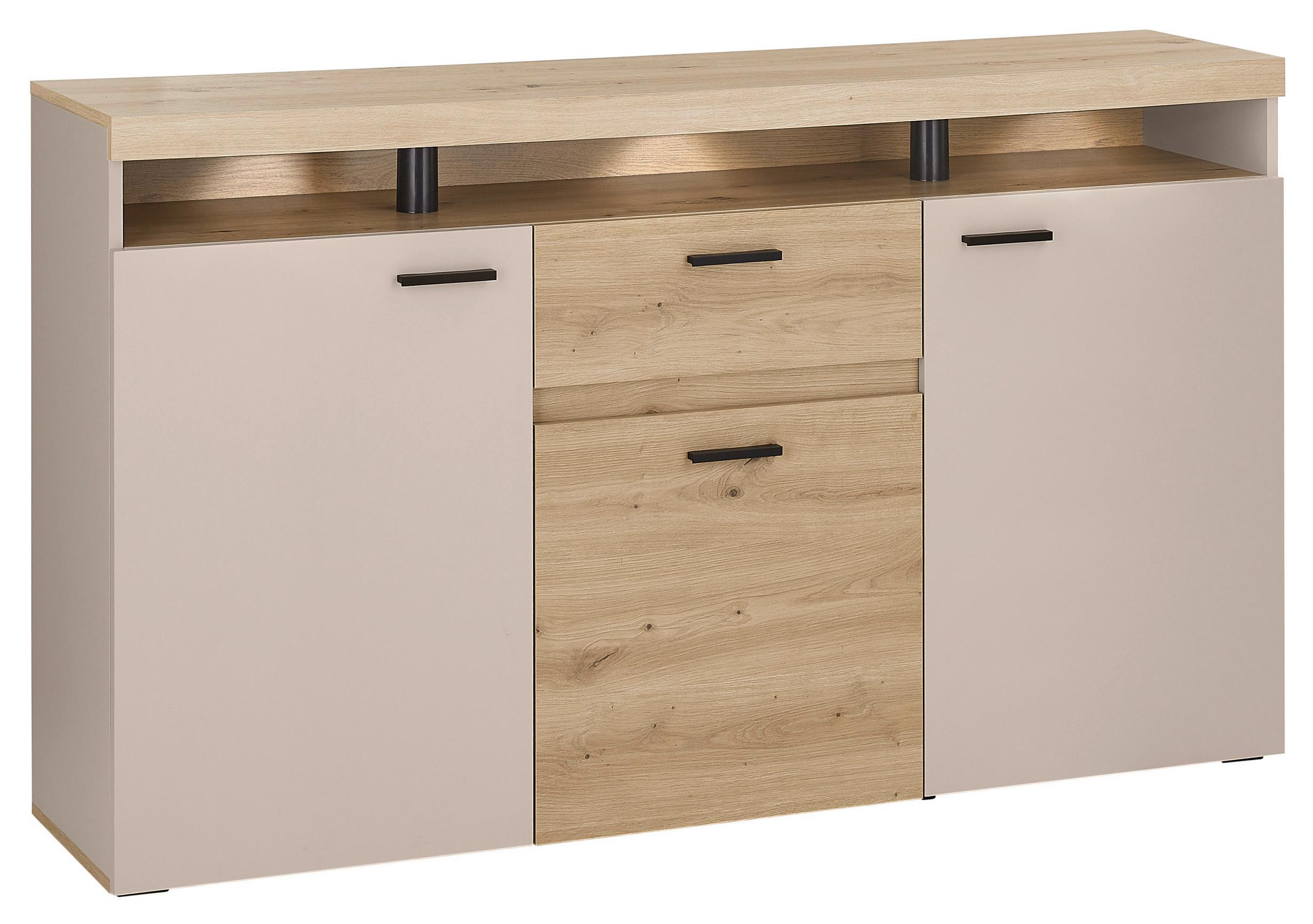 Sideboard Strada Giga *ph* Eiche Artisan/Kashmir, B:151cm - Kaschmir/Schwarz, Trend, Glas/Holzwerkstoff (151/89/37cm)