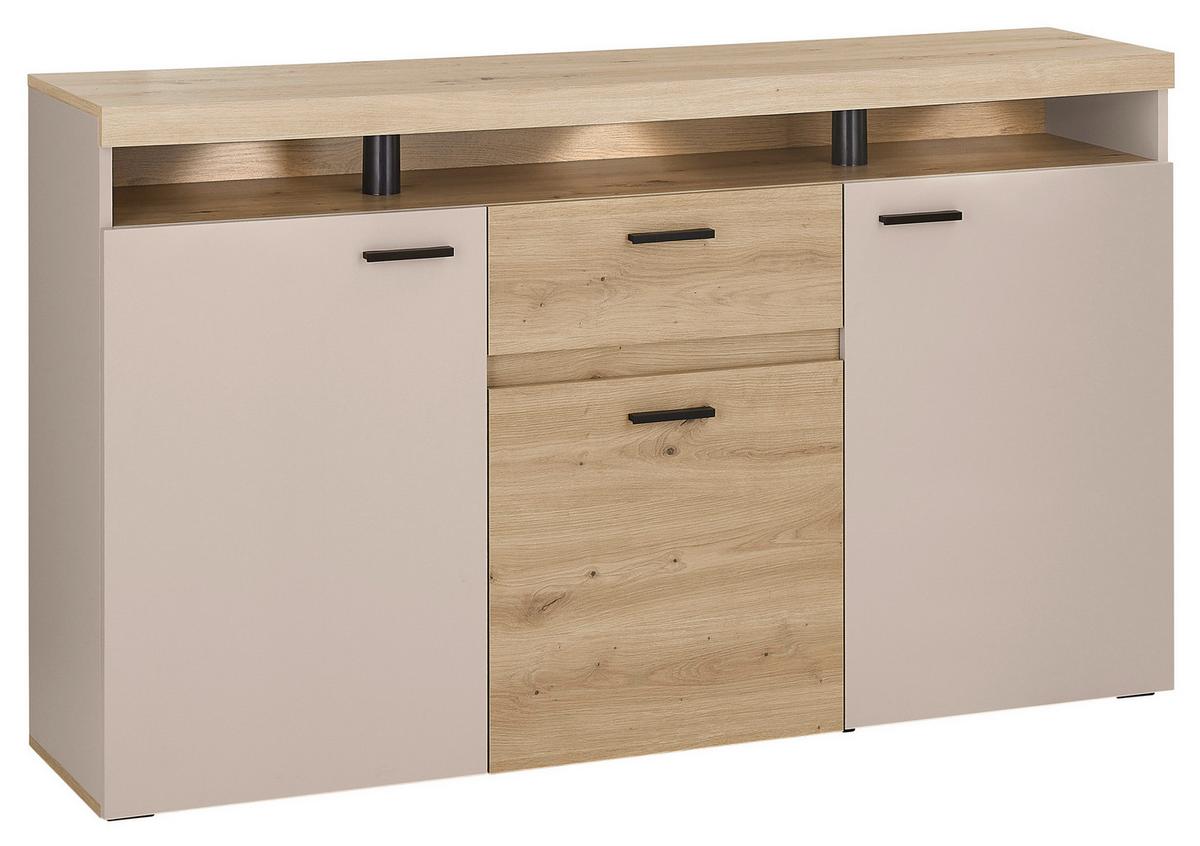 Sideboard Strada Giga *ph* Eiche Artisan/Kashmir, B:151cm - Kaschmir/Schwarz, Trend, Glas/Holzwerkstoff (151/89/37cm)