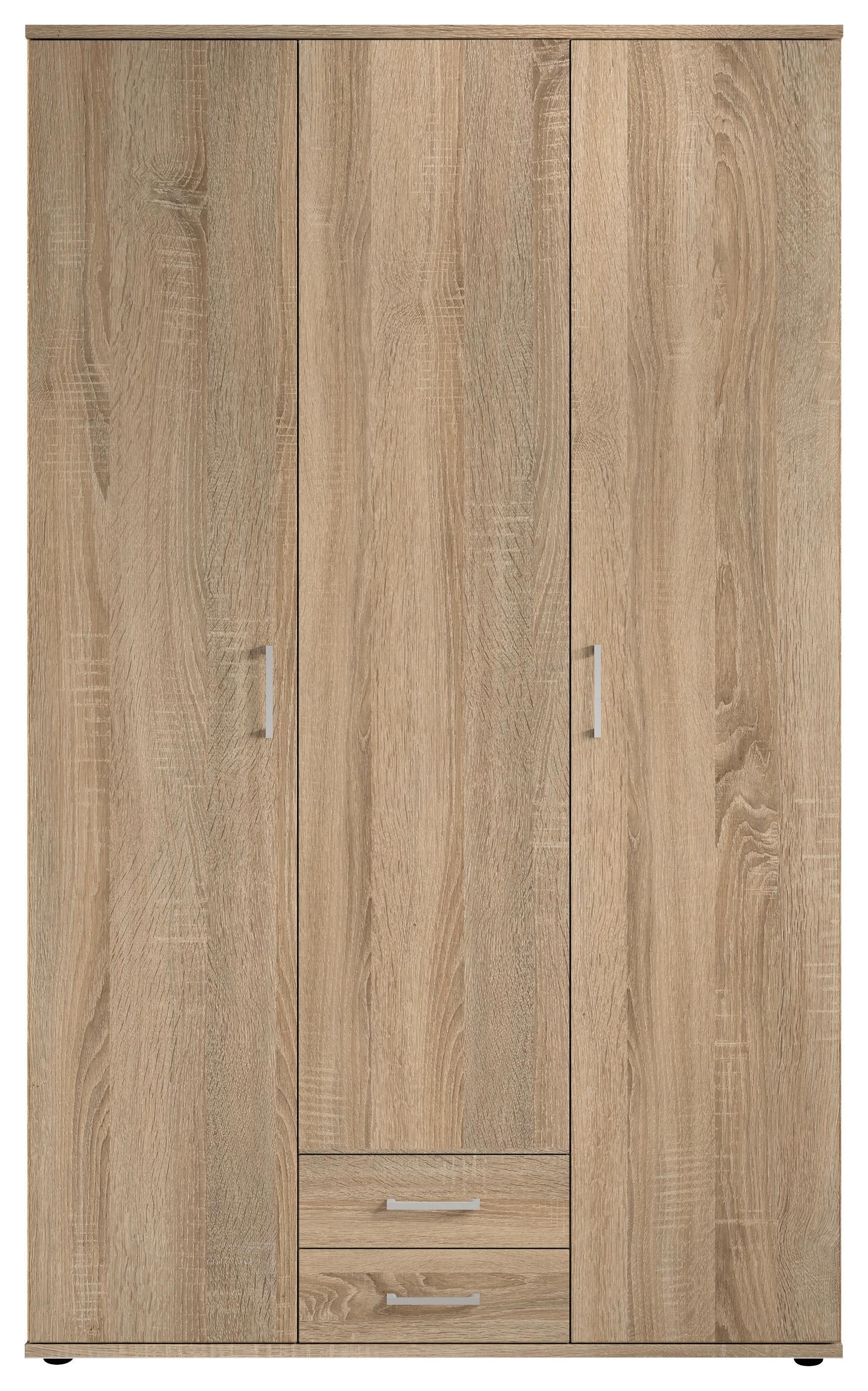 Drehtürenschrank Mit 2 Laden 120cm Paul,sonomaeiche 3-Türig - Sonoma Eiche, Basics, Glas/Holzwerkstoff (120/196/54cm)