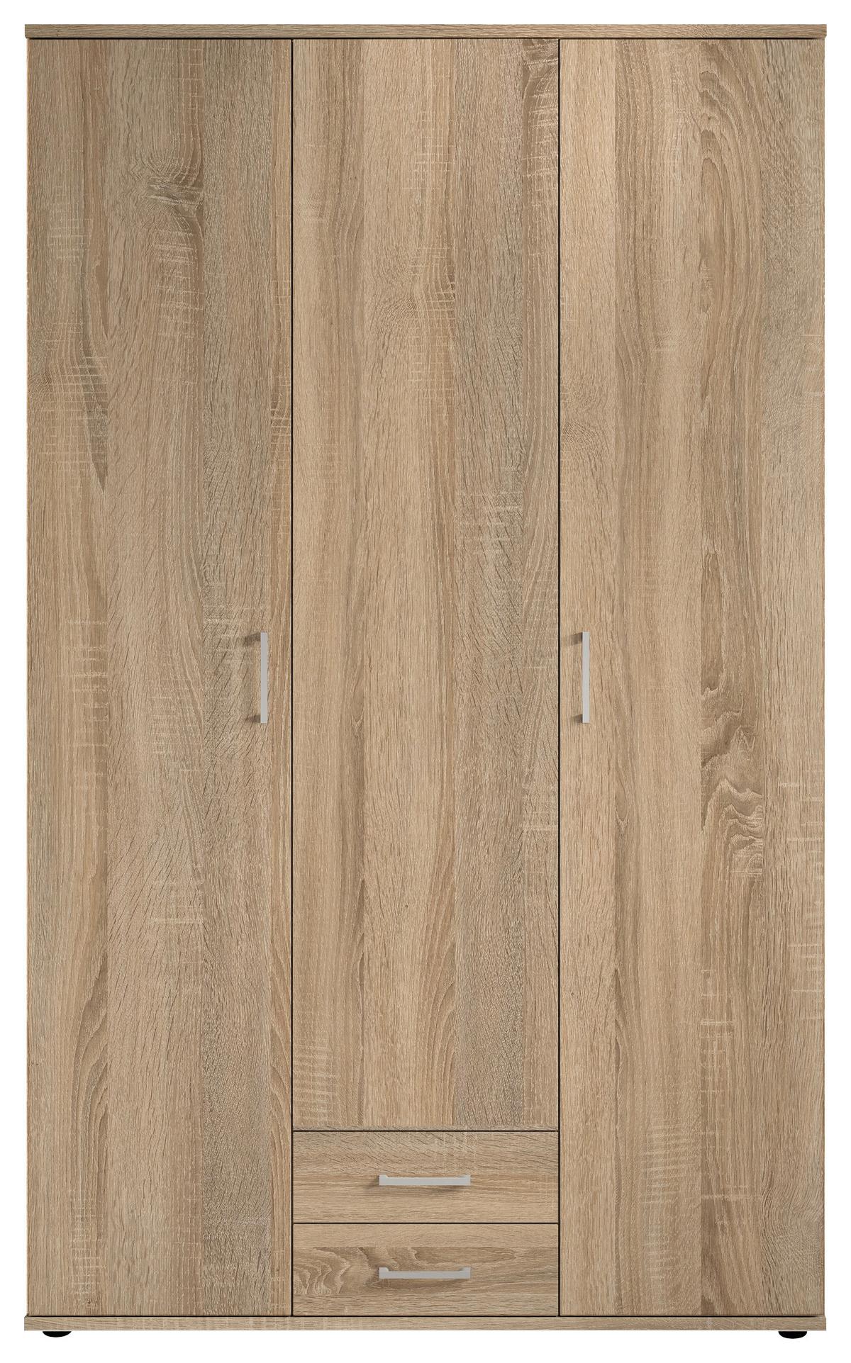 Drehtürenschrank Mit 2 Laden 120cm Paul,sonomaeiche 3-Türig - Sonoma Eiche, Basics, Glas/Holzwerkstoff (120/196/54cm)