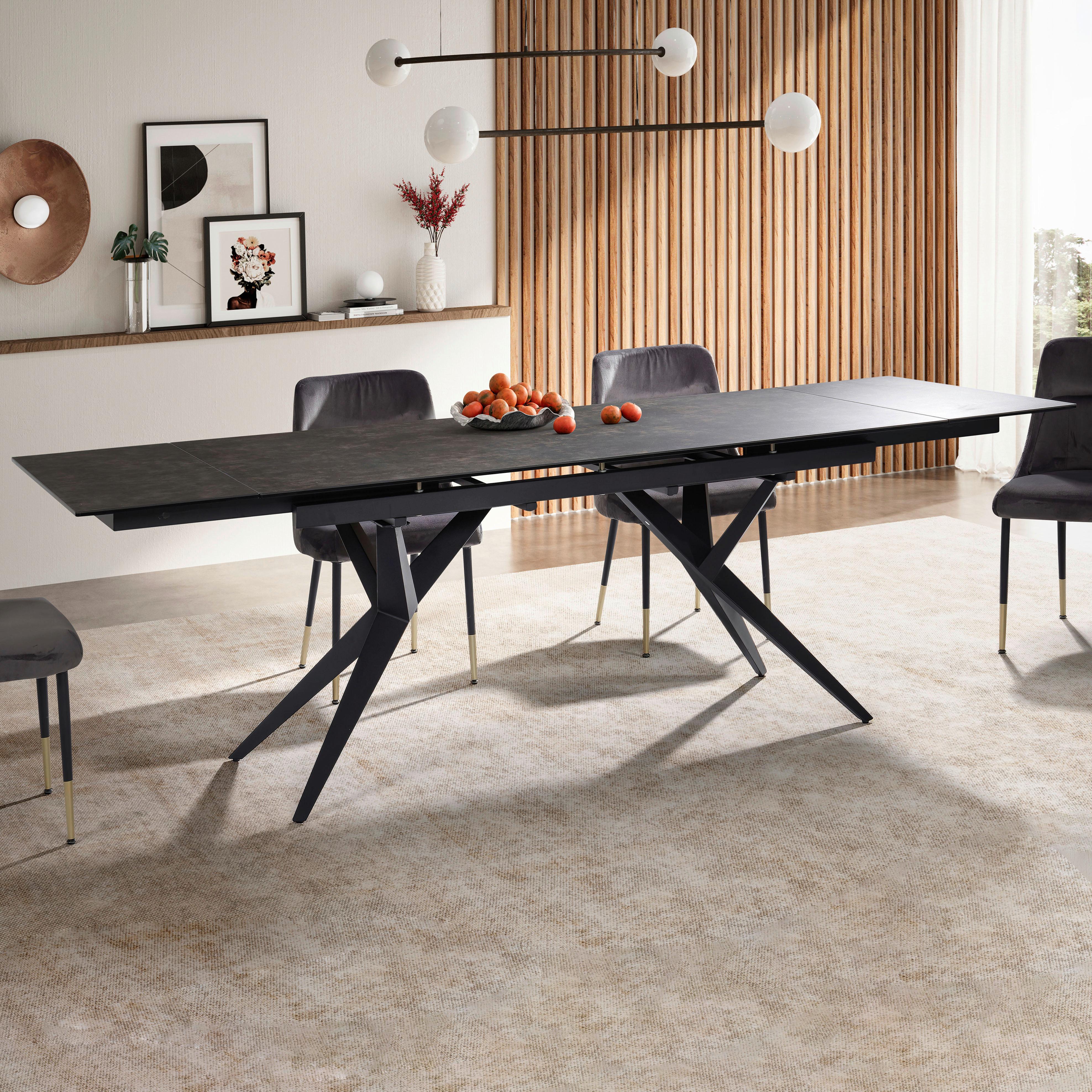 Esstisch Schwarz L: 180 cm - Schwarz, Design, Keramik/Metall (180/95/76cm) - MID.YOU