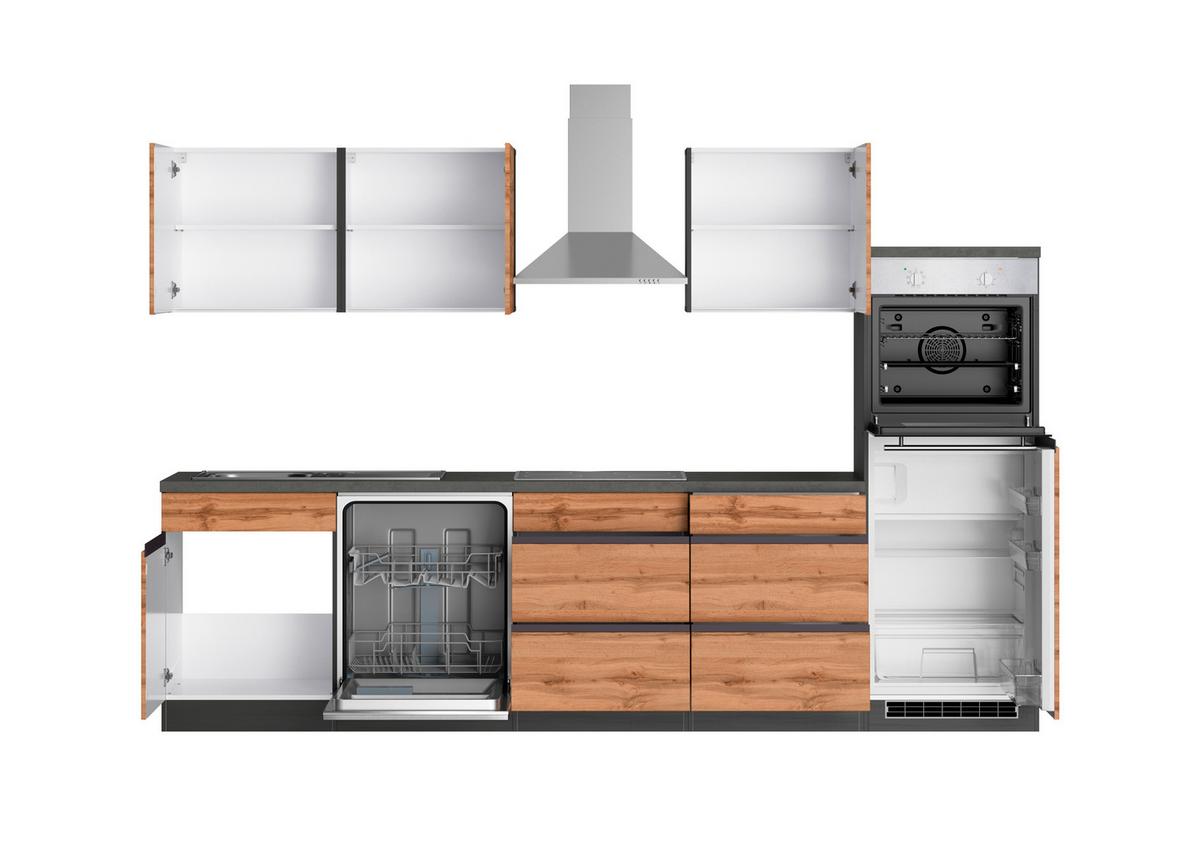 Küchenzeile Turin Mit Geräte B: 300 Cm Graphitfarben/eiche - Eiche Wotan/Graphitfarben, Design, Holzwerkstoff (300cm) - Held
