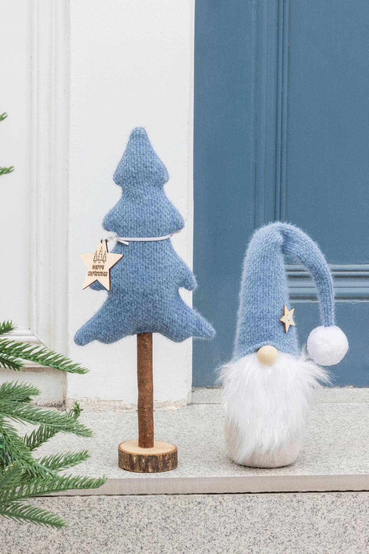 Skulptur Nic - Blau/Braun, KONVENTIONELL, Holz/Textil - Luca Bessoni