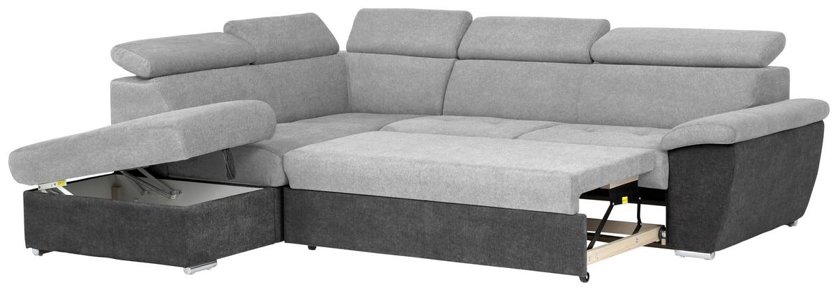 Ecksofa Mit Schlaffunktion Antero Und Bettkasten Hellgrau - Chromfarben/Silberfarben, Design, Textil (216/262cm) - Livetastic
