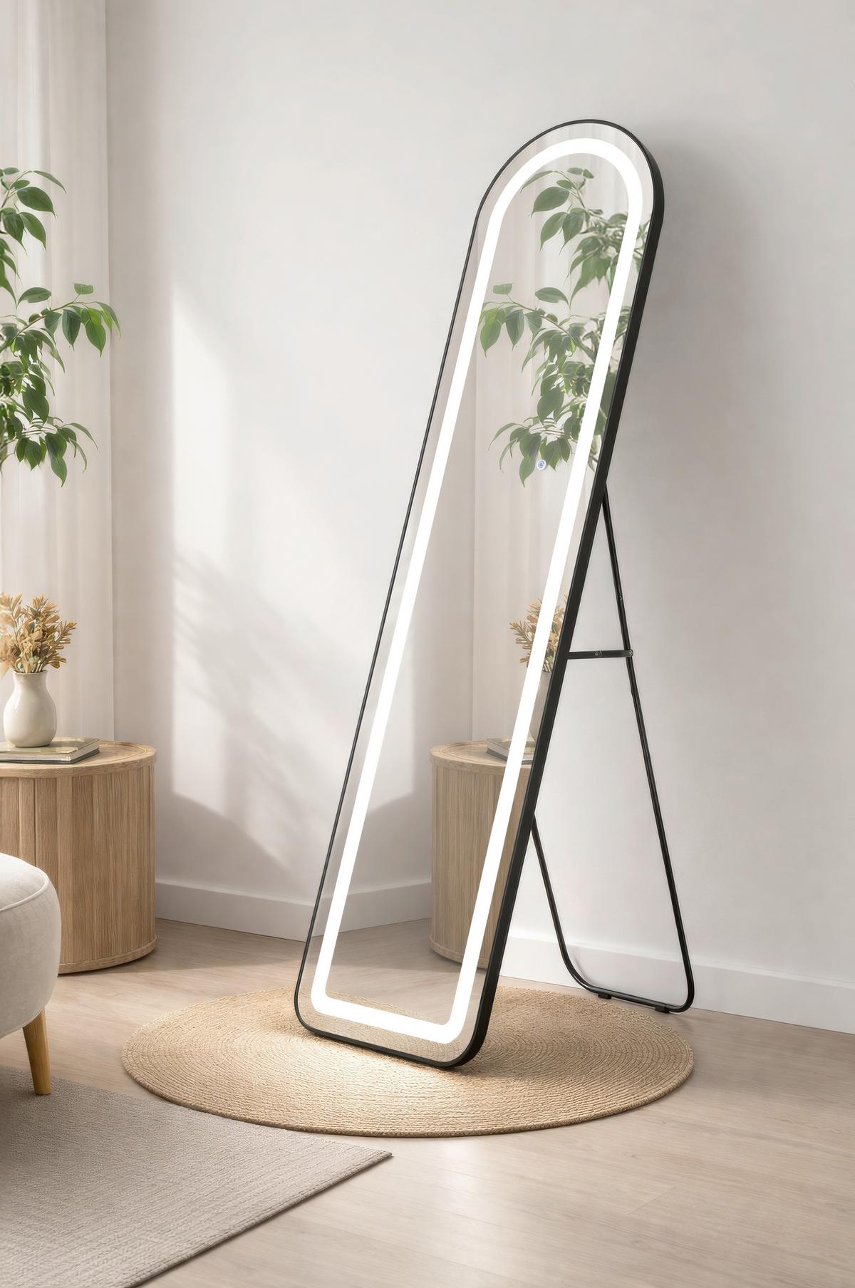 STANDSPIEGEL Touchdimmer - Schwarz/Weiß, Design, Glas/Kunststoff (40/50/160cm) - Globo