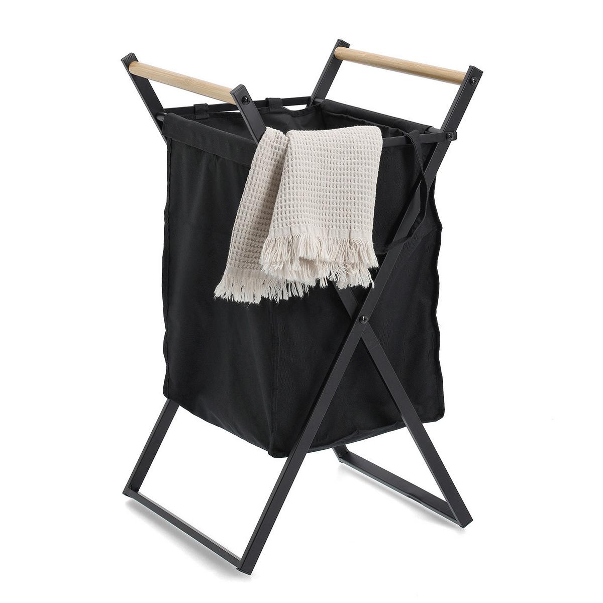 Wäschesammler Holz/Textilfaltbar - Schwarz, Basics, Holz/Textil (36,5/40/67cm) - Zeller Present
