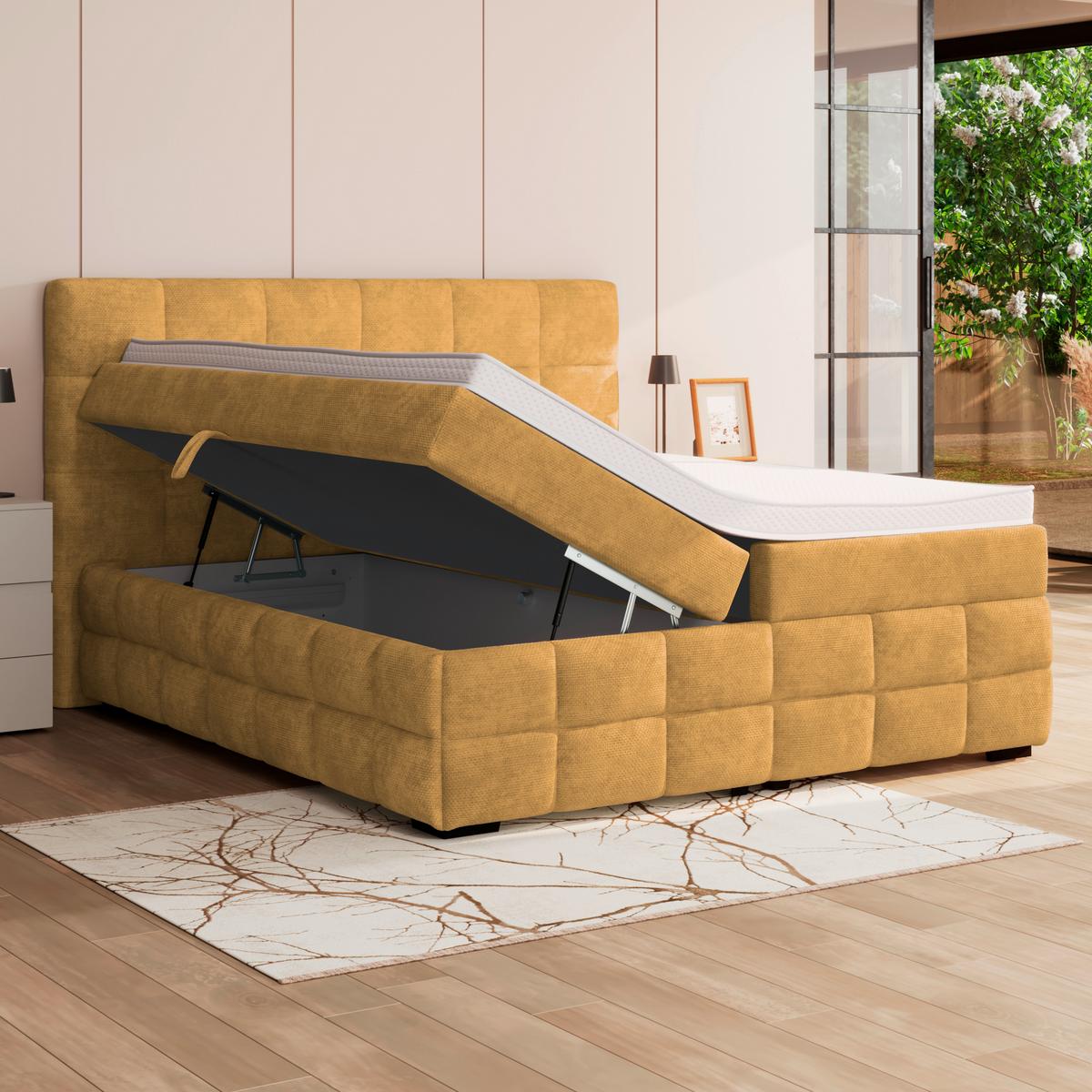 Čalúnená posteľ VEGA 180x200 cm, zlatá - čierna/zlatá, Trend, drevo/textil (180/200cm)