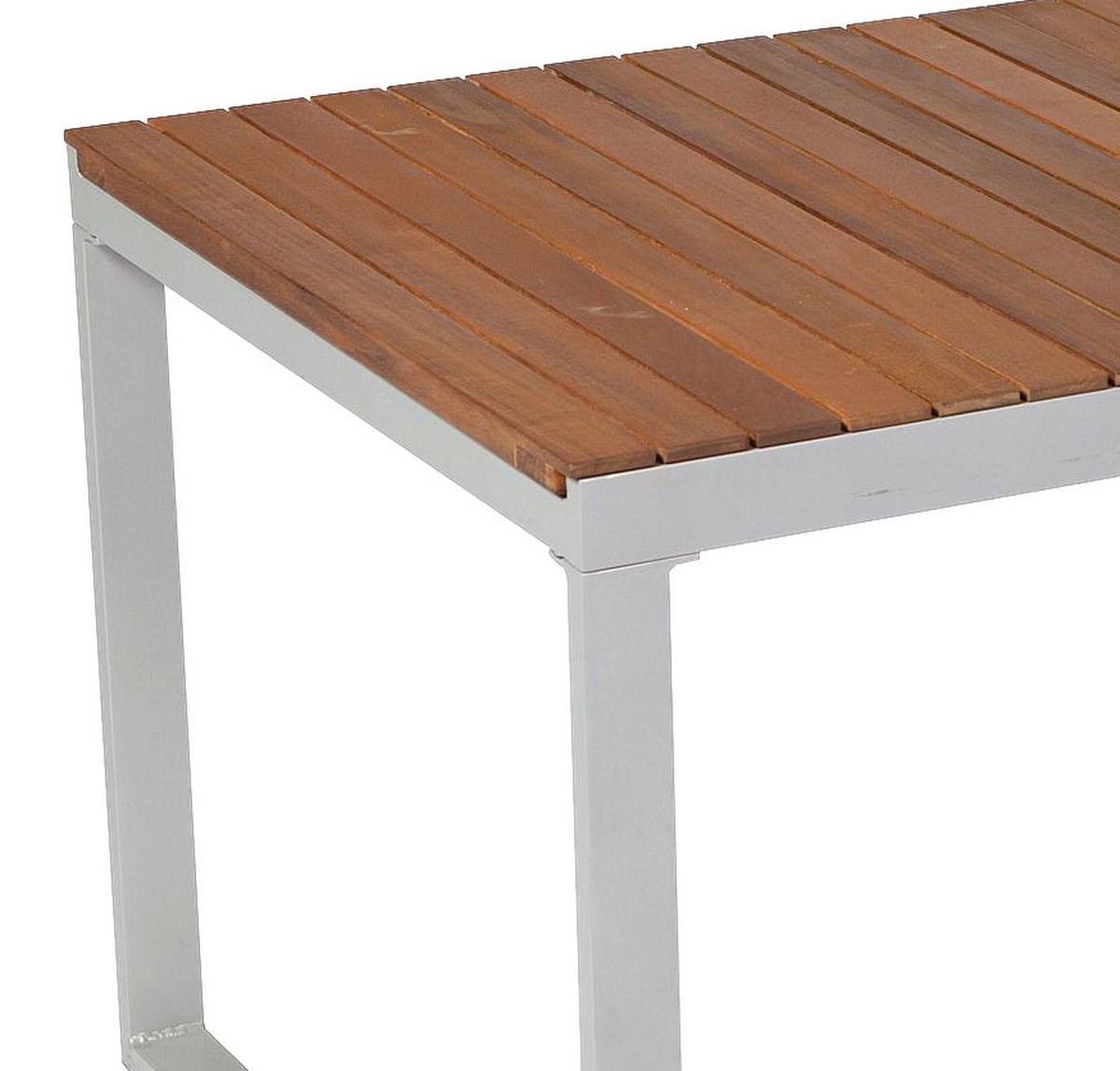 Gartentisch ausziehbar Nayos Akazie/Aluminium L: 150-200 cm - Silberfarben/Akaziefarben, ROMANTIK / LANDHAUS, Holz/Metall (150-200/90/74cm) - Gardenson