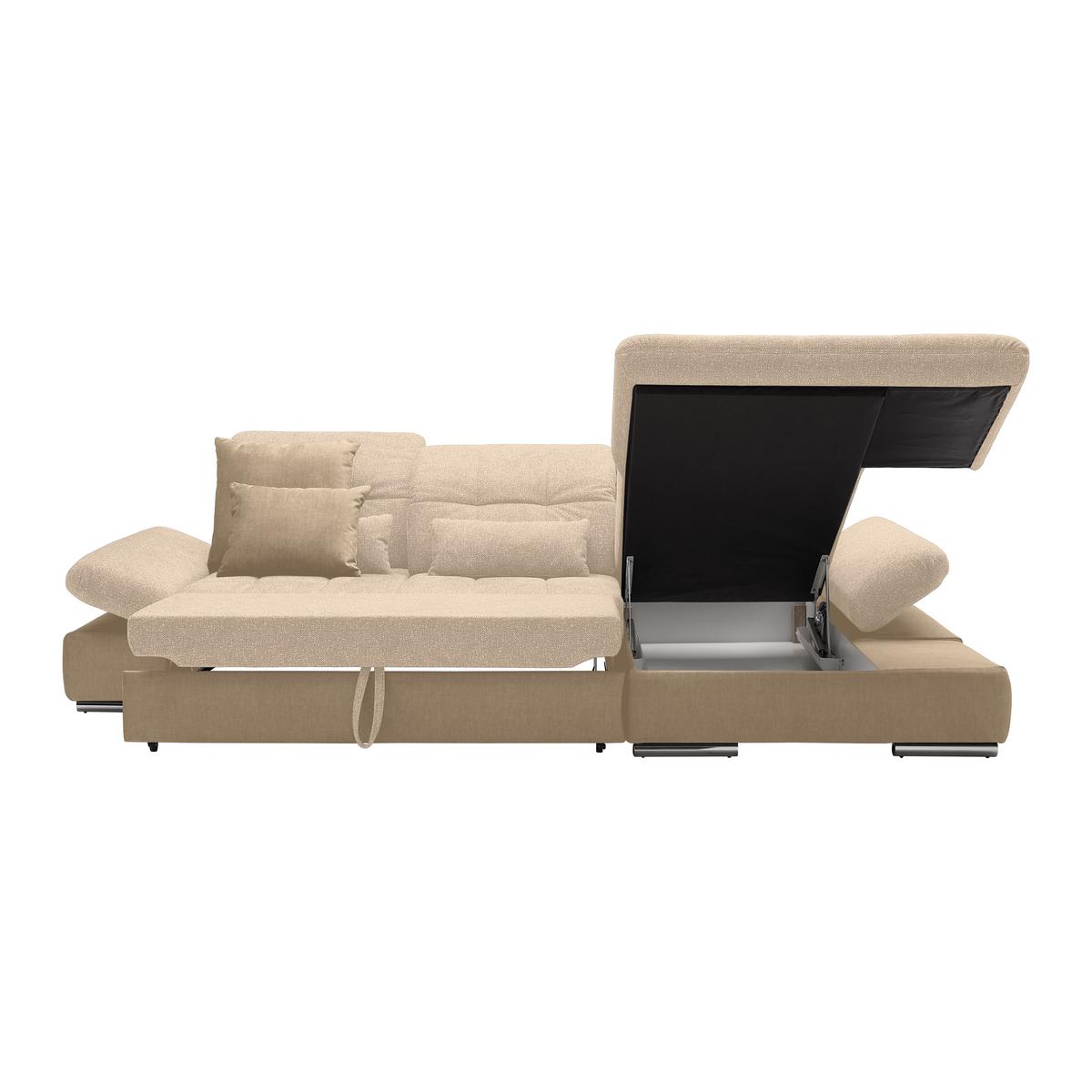 Rohová sedačka SANFINO, pravá, šedohnědá / béžová - barvy chromu/béžová, Konvenční, kov/dřevo (305/79-96/199cm) - Premium Living